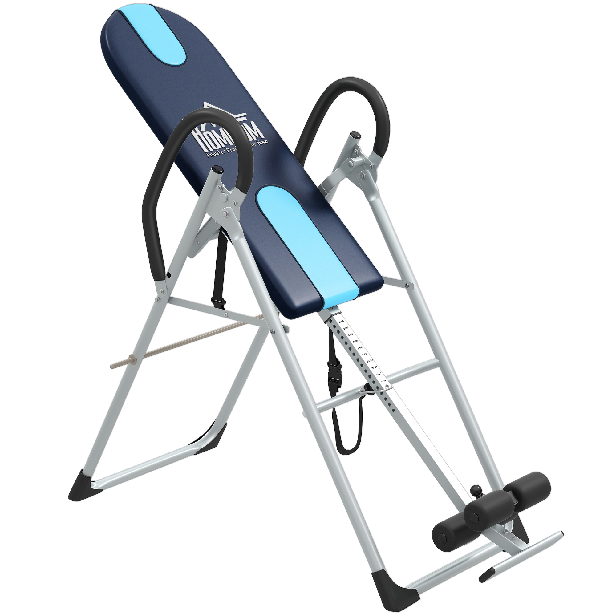 Inversionsbank klappbar Schwerkrafttrainer mit Sicherheitsgurt Inversionstisch bis 136kg Stahl Silber+Schwarz+Blau