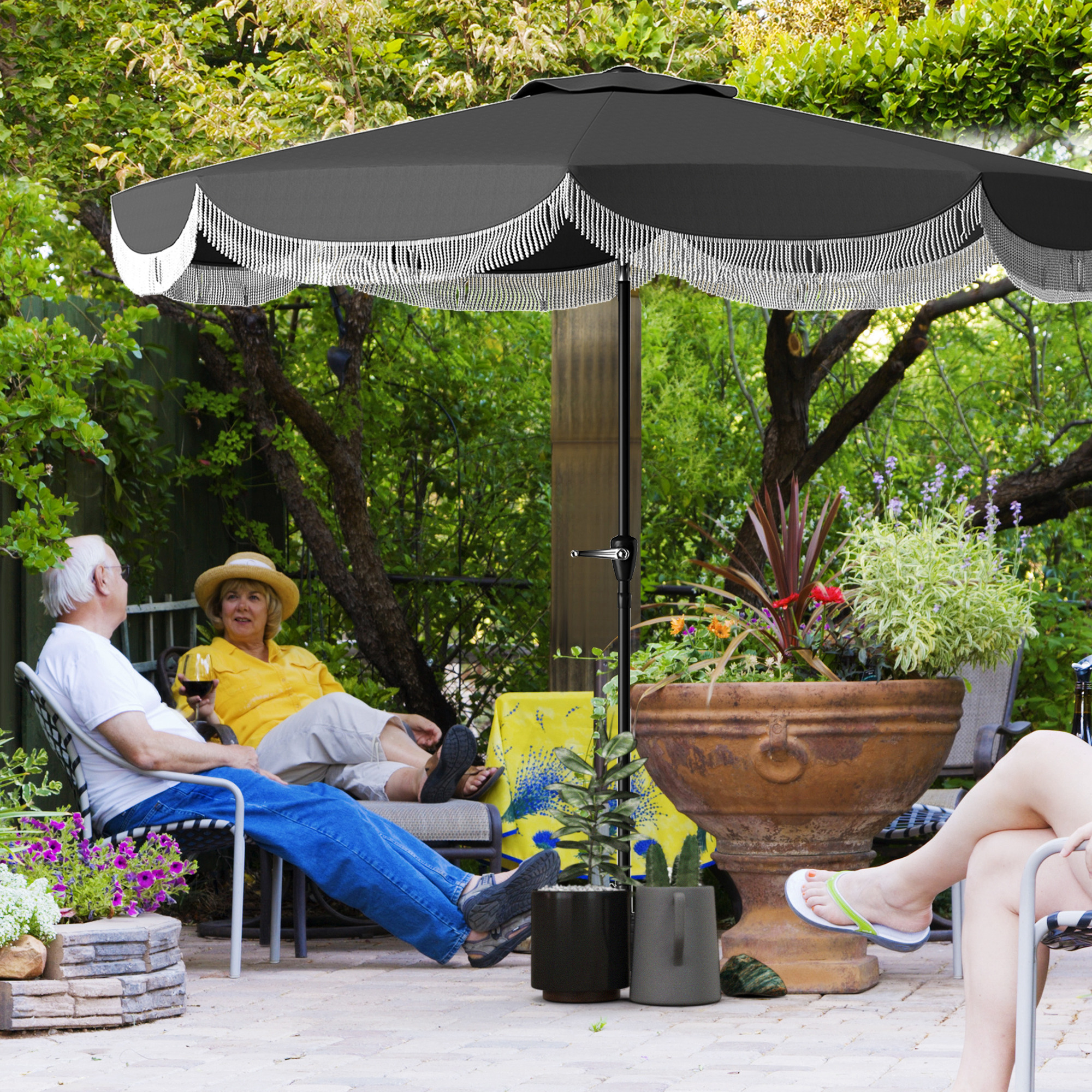 Sonnenschirm Ø269 cm, UV Schutz Sonnenschirm achteckig Balkonschirm Sonnenschutz für Garten, Dunkelgrau