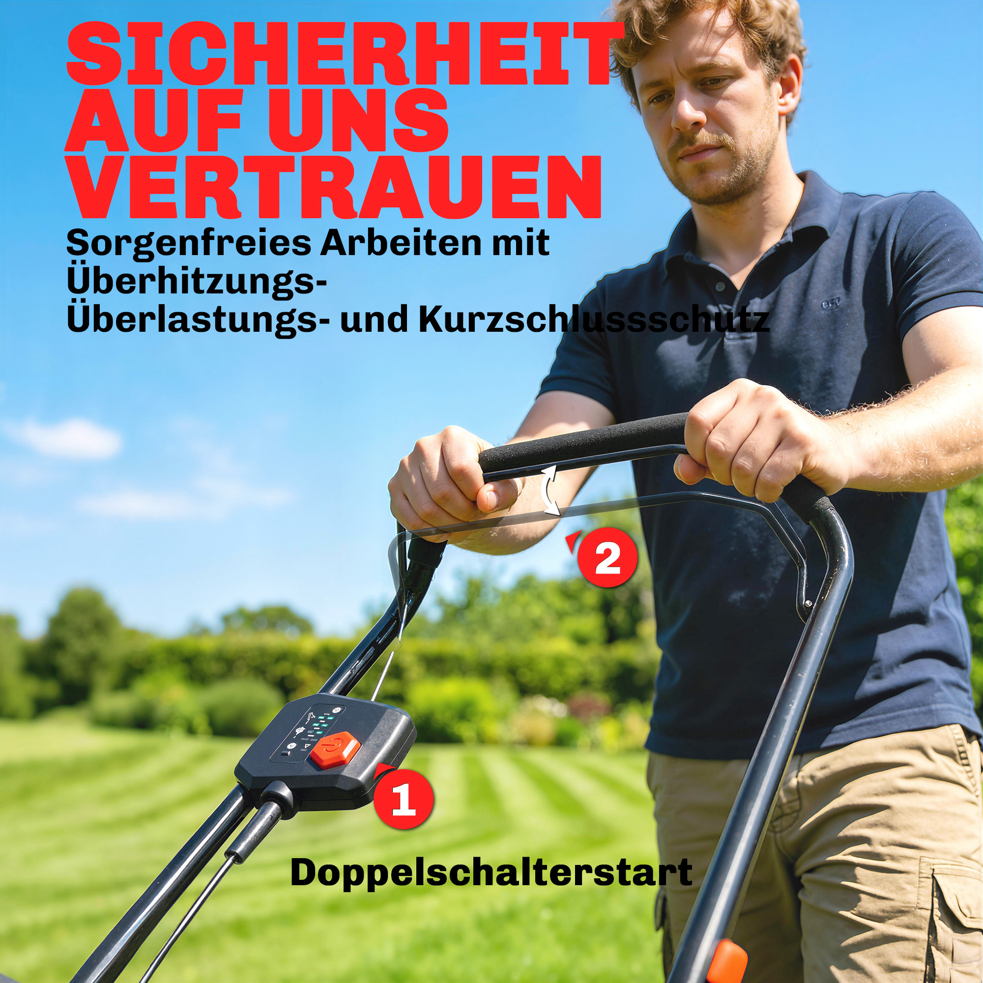 Elektro Rasenmäher 800 W mit 40 cm Schnittbreite 45L Fangkorb Akkuanzeige Überlastschutz 7 Schnitthöhen