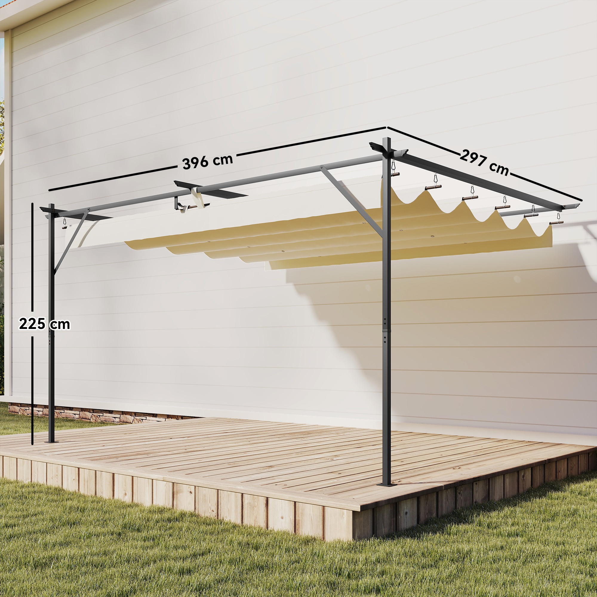 Terrassendach Pergola ca. 4x3m Terrassenüberdachung mit Verstellbares Dach, Wandmontage UV 30+ Cremeweiß