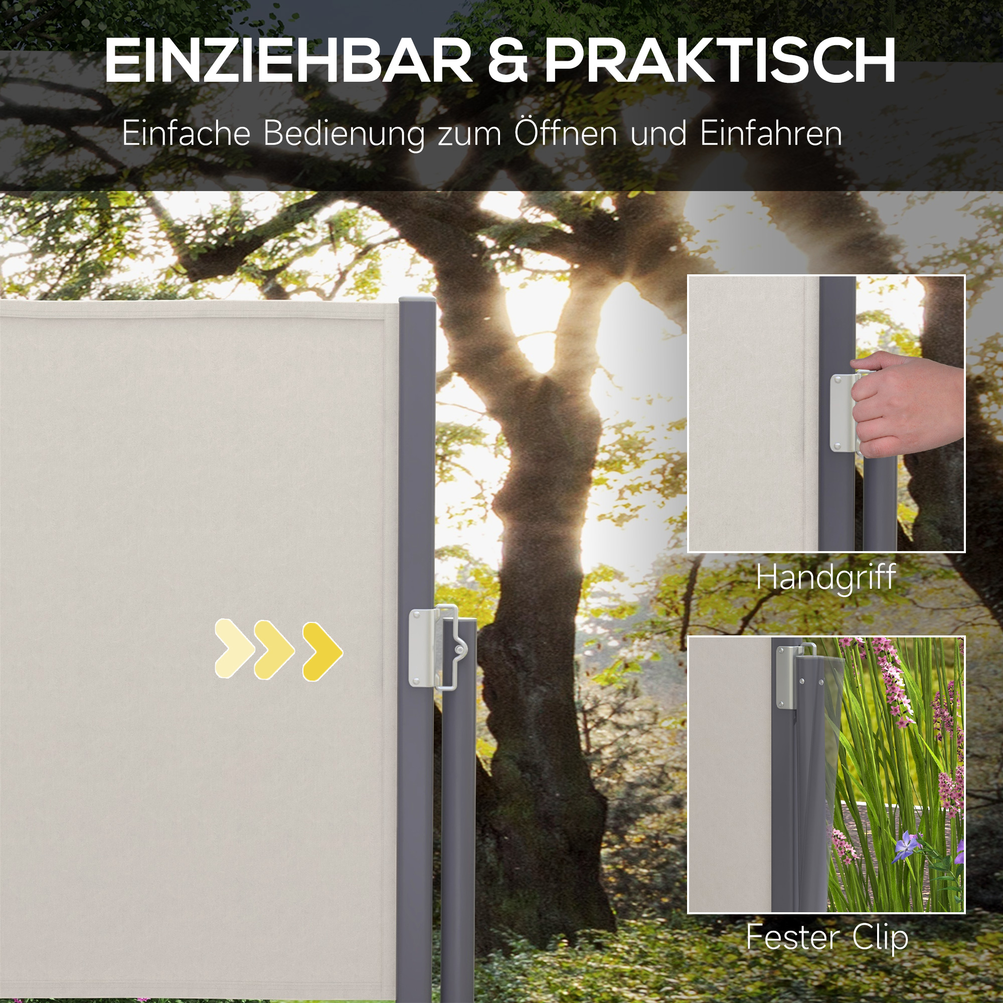 Seitenmarkise, Seitenrollo, ausziehbar, Sichtschutz, Aluminium/Polyester, 3 x 1 m, Hellgrau