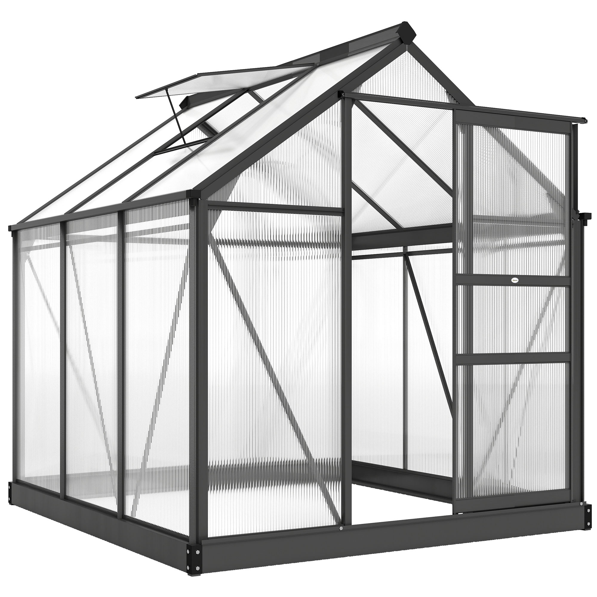 Gewächshaus Aluminium 3,65m² 190x192x201cm mit Fundament Dachfenster Schiebetür 4 mm Platten, UV-beständig