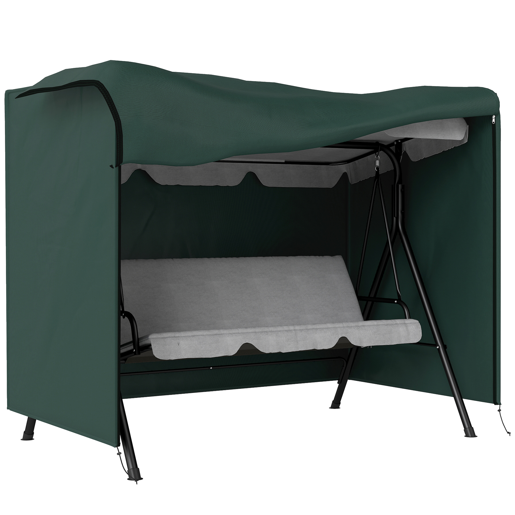 Hollywoodschaukel Abdeckung 3 Sitzer, Wasserabweisend Winterfest Schutzhülle für Gartenschaukel, UV-Beständig Abdeckplane, Abdeckhaube, Reißfest 600D Oxford Gewebe, 205x124x164cm Dunkelgrün