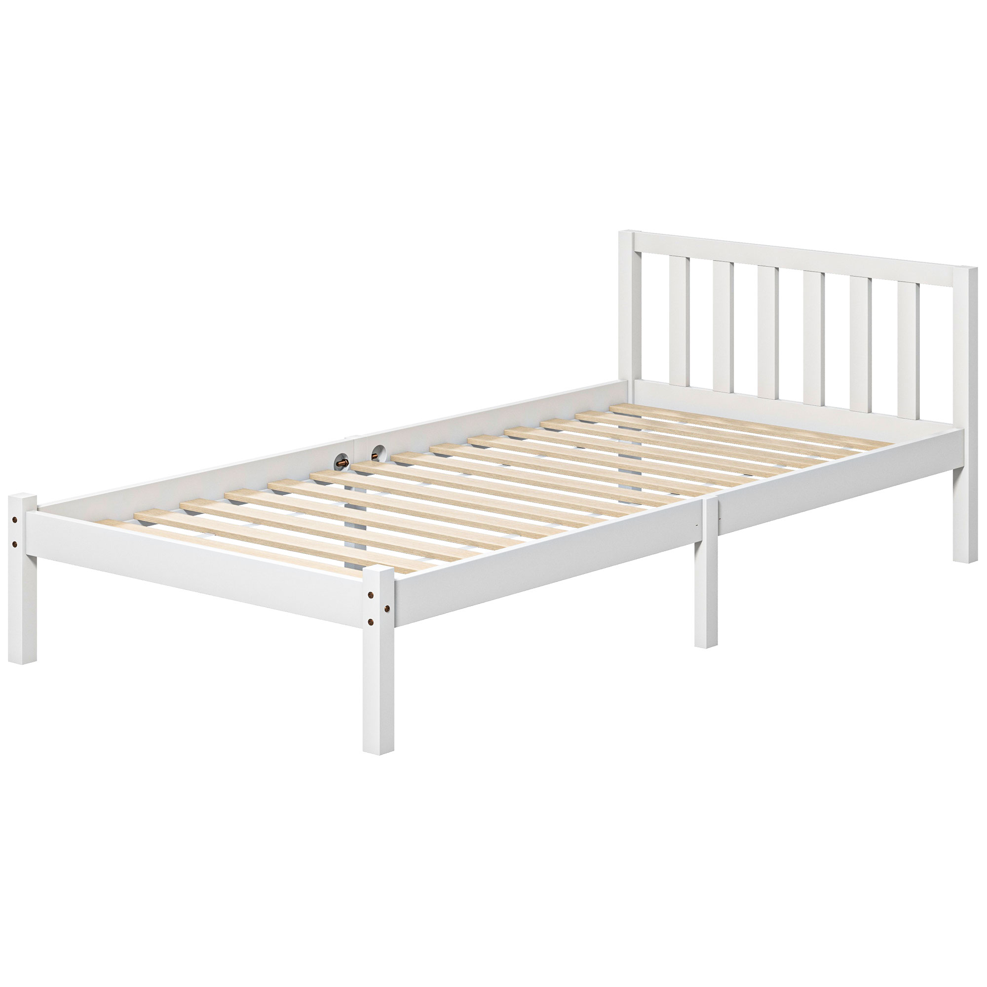 Einzelbettgestell, Kopfteil & Lattenrost, 26cm Freiraum unter Bett, Kiefernholz, 208x96x70 cm, Weiß