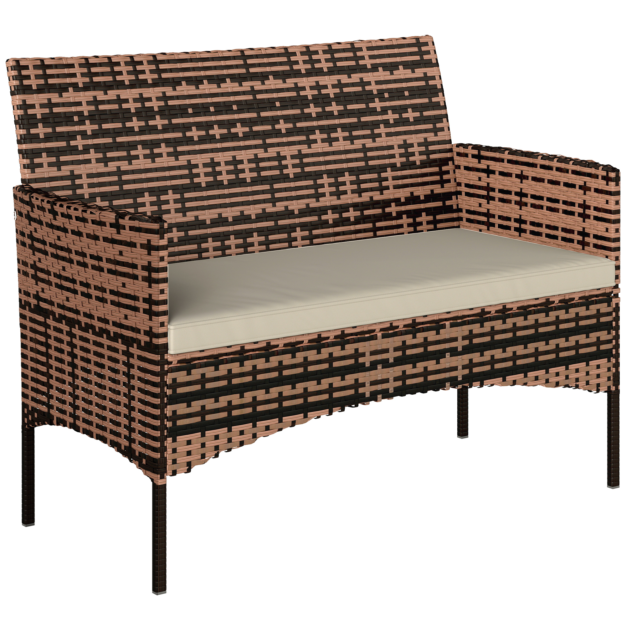 2-Sitzer Rattan Gartensofa PE-Rattan Outdoor-Terrassen-Sofa mit Polster, Anti-Rutsch-Matten, Stahlrahmen, Khaki