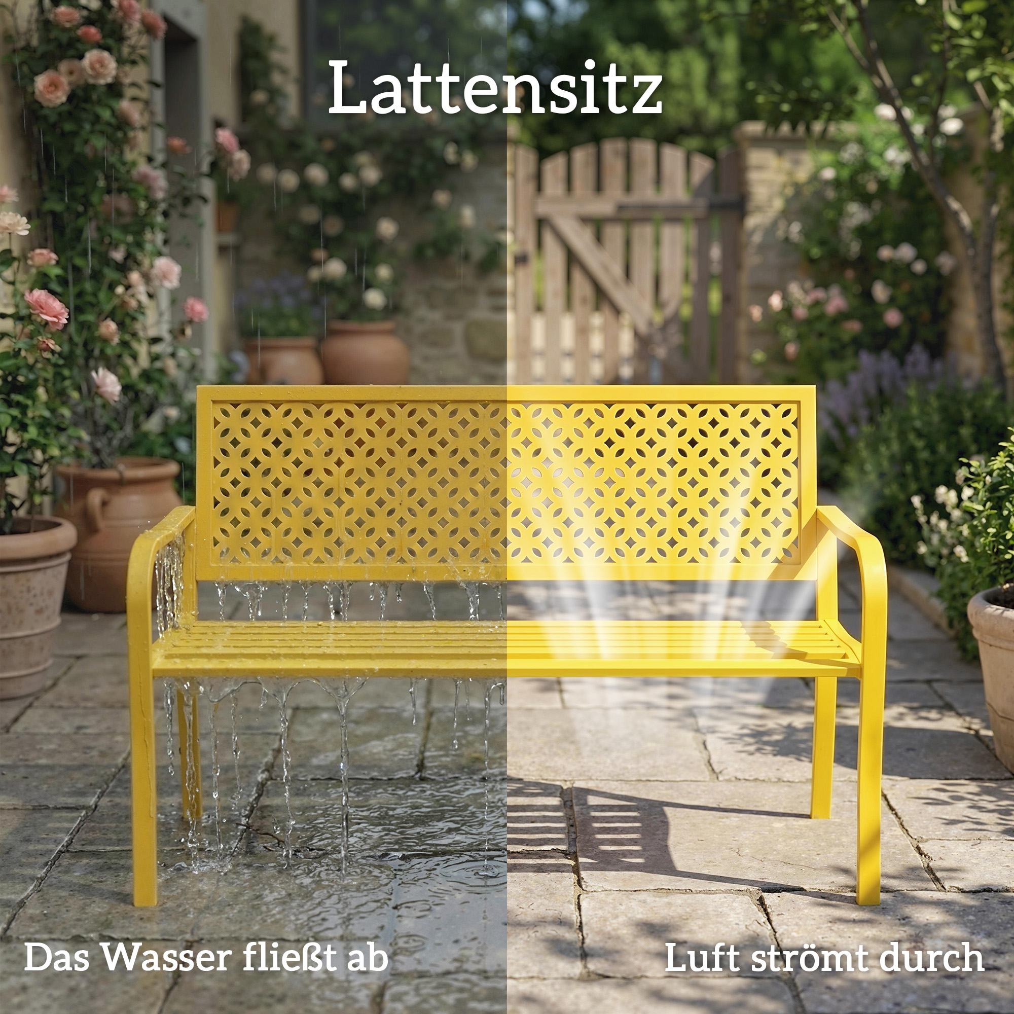 Gartenbank 2-Sitzer Metall wetterfest Outdoor Sitzbank mit rostbeständiger Rückenlehne, Geometrisch bis 240 kg