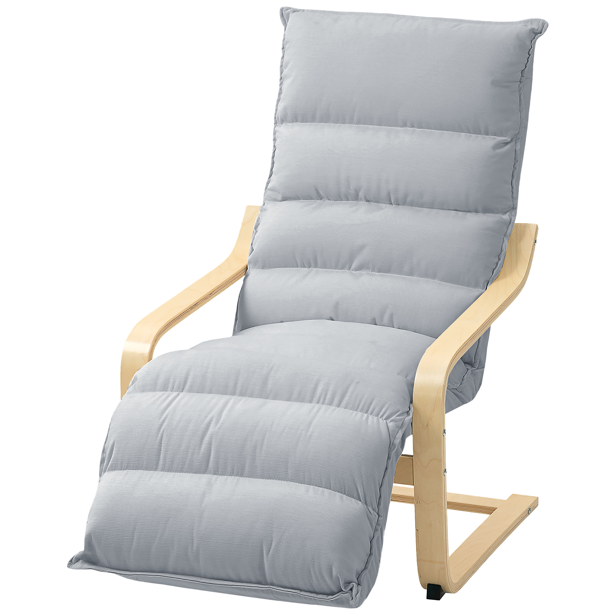 Lounge-Sessel aus Birkenholz, Polstersessel mit verstellbarer Fußstütze, Moderner Armlehnstuhl, Hellgrau
