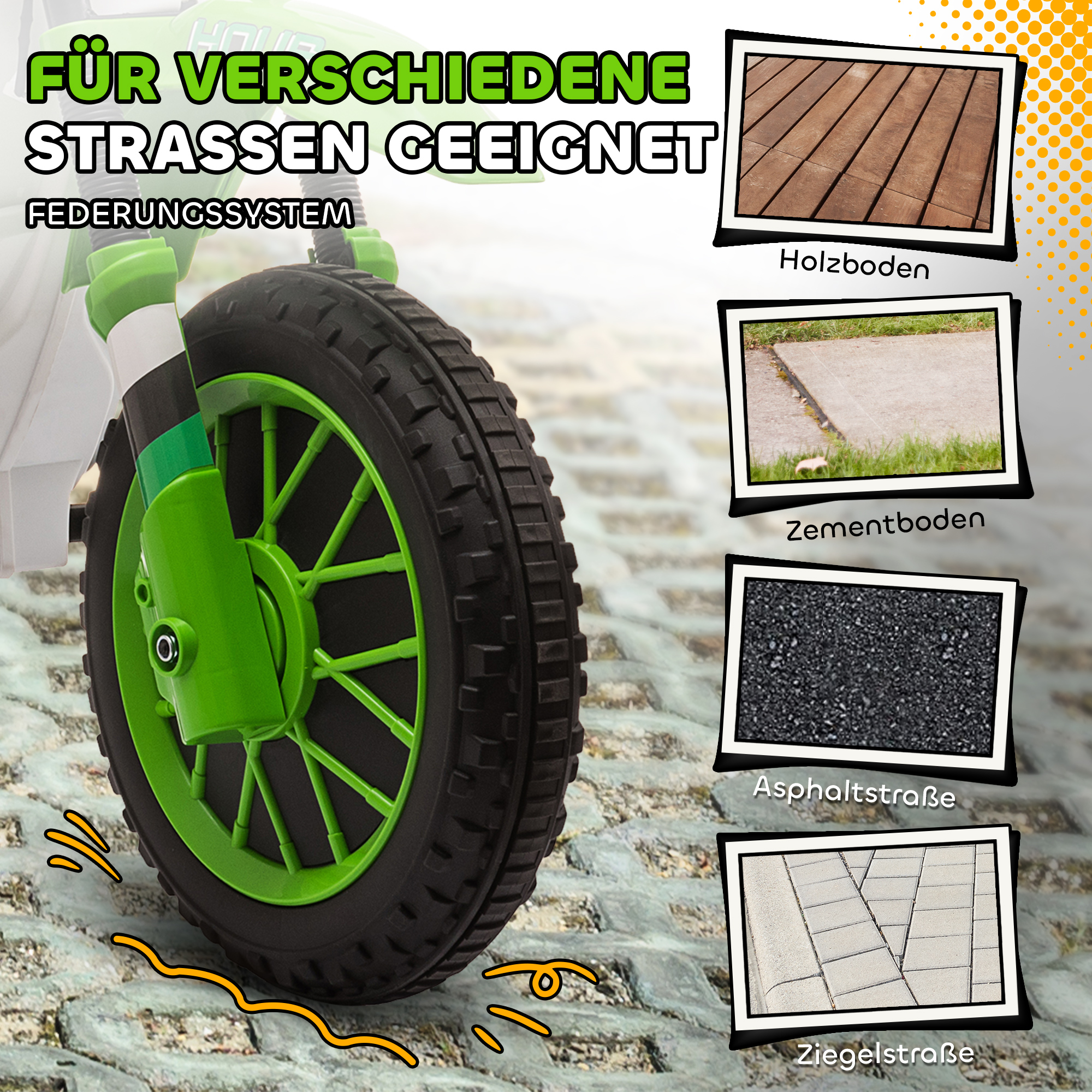 Kindermotorrad, mit Stützrädern, ab 3 Jahre, grün & weiß