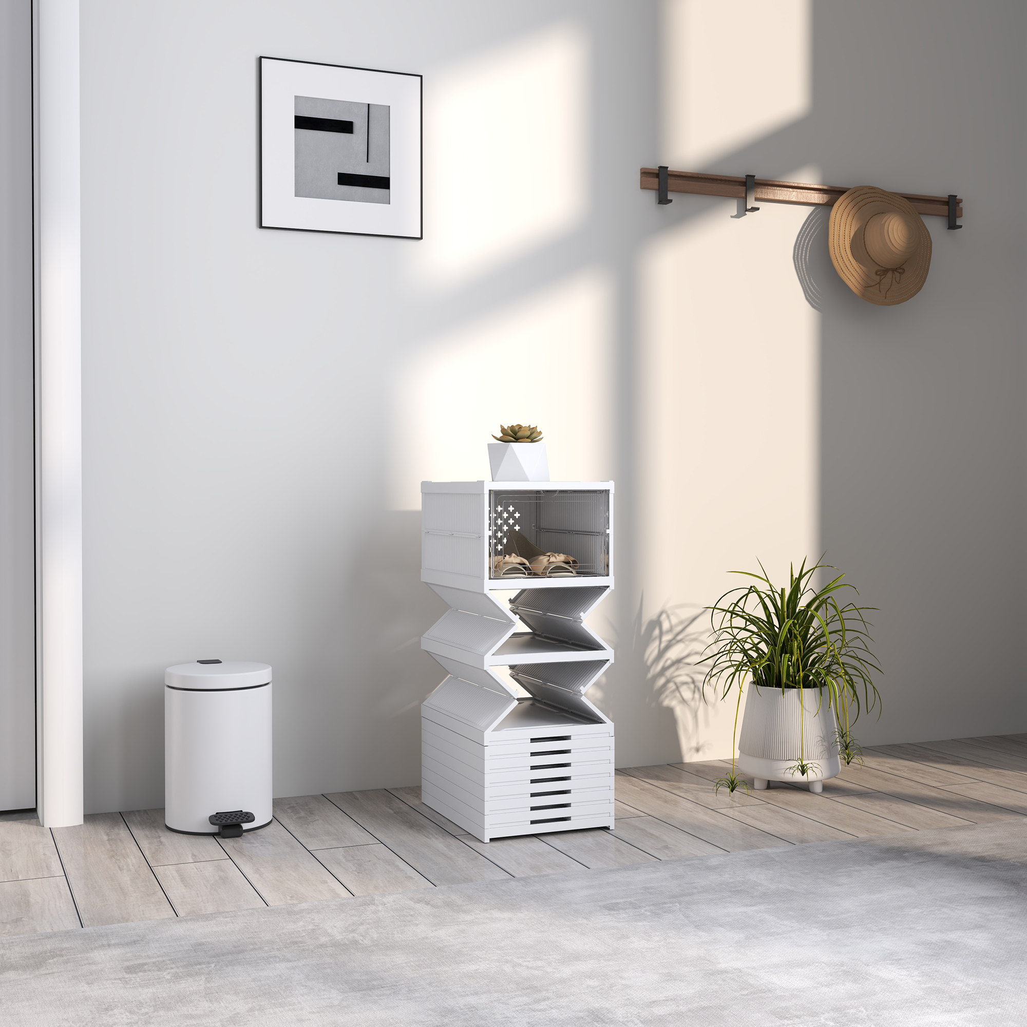 10-stufiges Schuhregal, Schuhschrank, faltbar, belüftete Rückseite, Kunststoff, Weiß