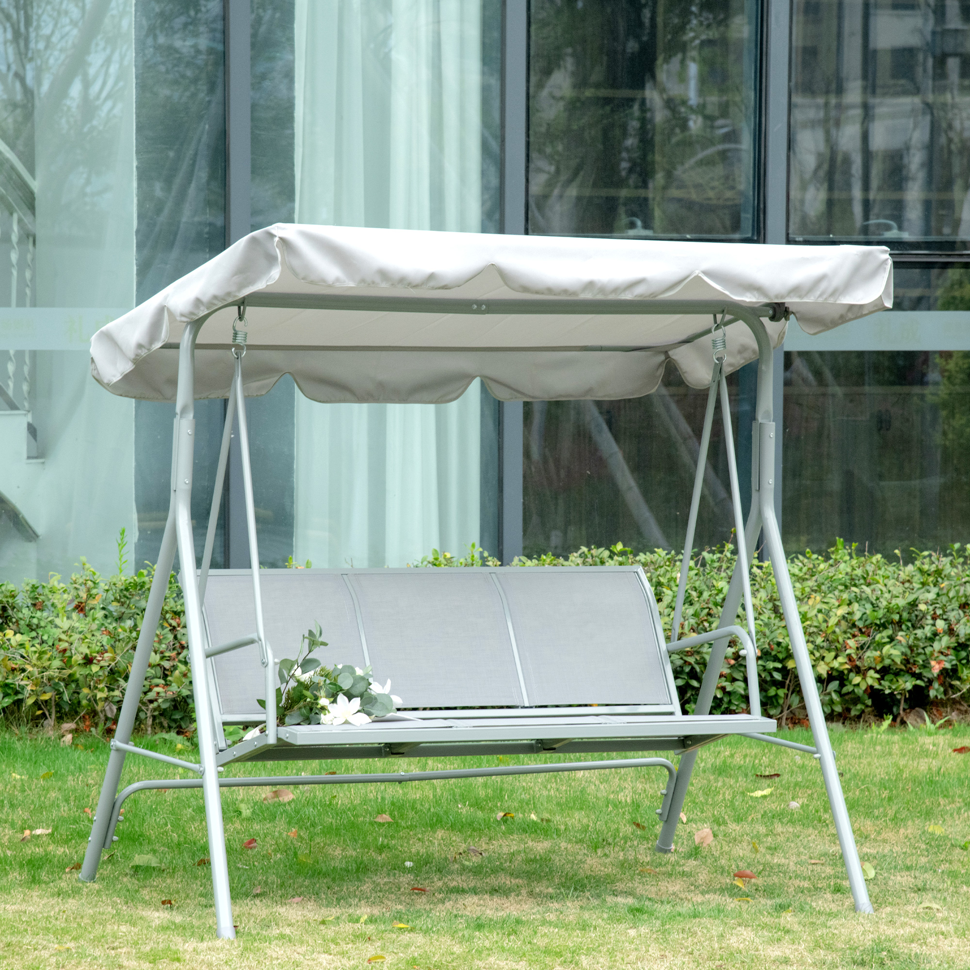 Hollywoodschaukel mit verstellbarem Sonnendach, 3-Sitzer Gartenschaukel mit Anti-Rutsch-Füßen, Schaukelbank belastbar bis 240 kg, Gartenliege für Garten, Terasse, 171x108x154cm, Grau