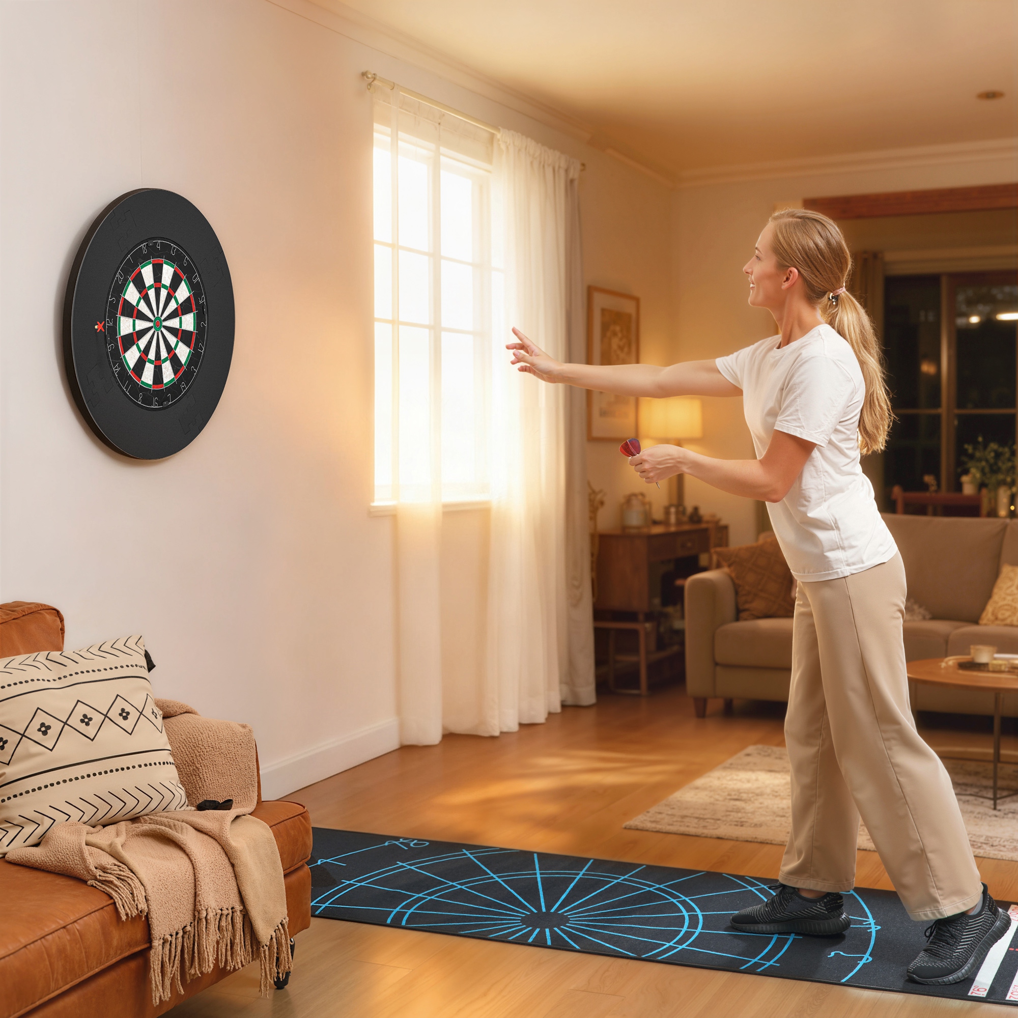 elektronische Dartscheibe Dartboard-Set mit Schutzring, 6 Dartpfeile mit Stahlspitzen, Sisal, Kunststoff, Schwarz