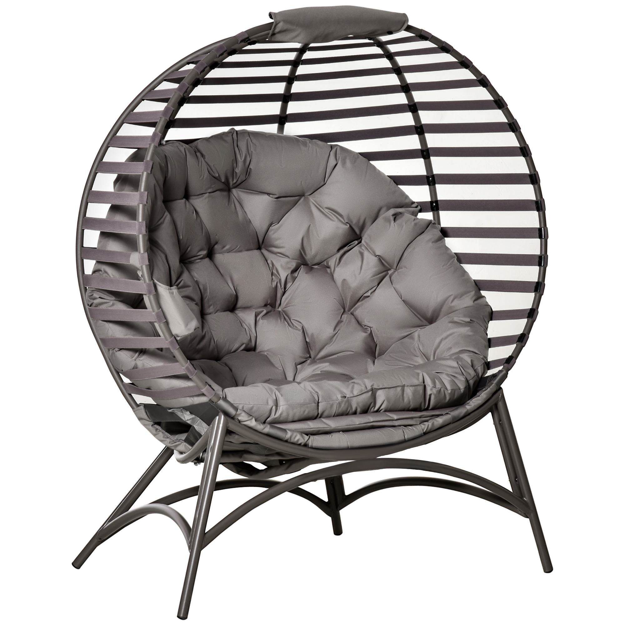 Papasansessel Gartenstuhl 2Korb-Stuhl mit Kissen oval Loungesessel Korb faltbar Balkon Terrasse Outdoor/Indoor Sandbraun Stahl 118 x 75 x 139 cm