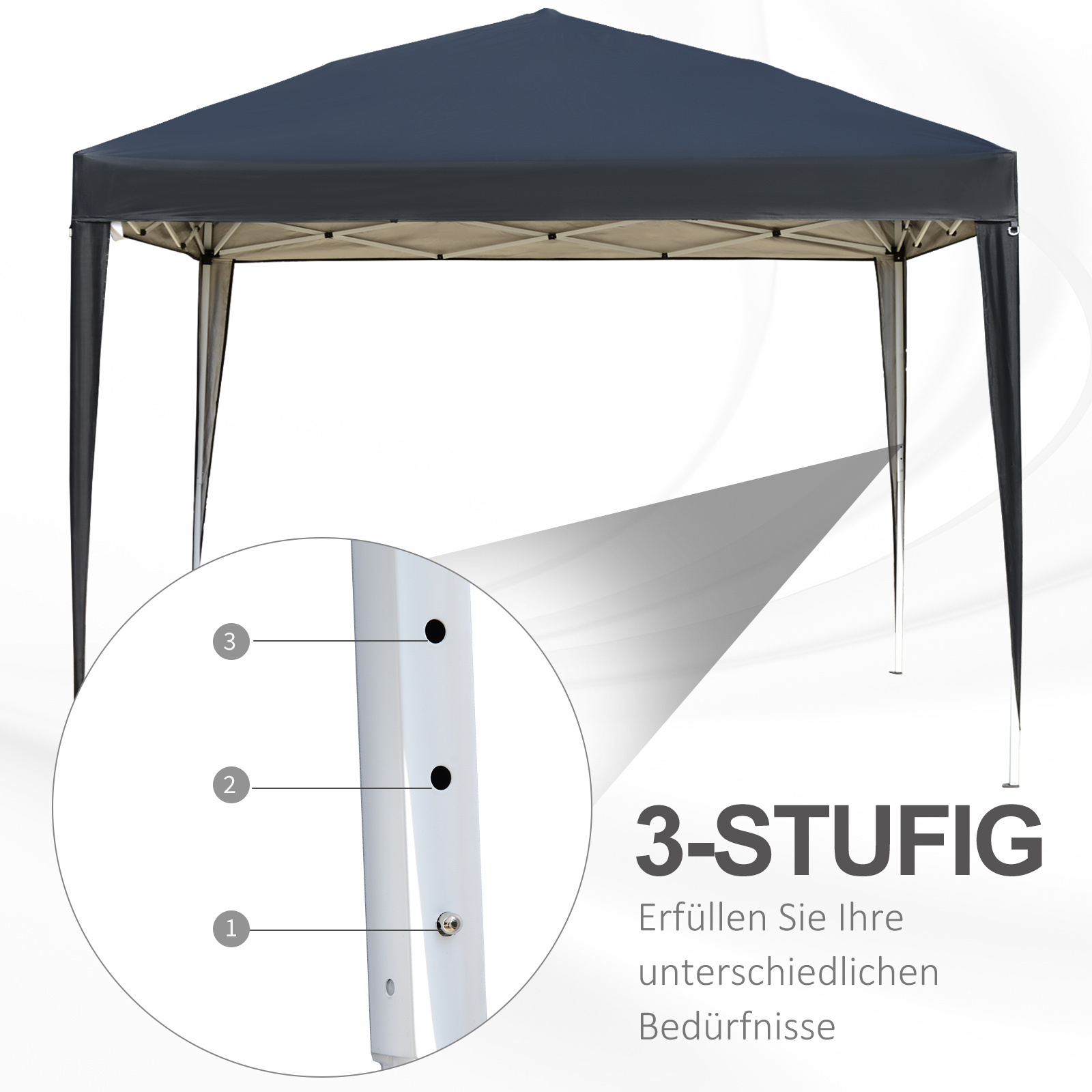Pavillon, 2,95 x 2,95 m Pop-Up-Faltpavillon, Gartenpavillon, Partyzelt, UV-Schutz, Stahl+Oxfordstoff, Schwarz