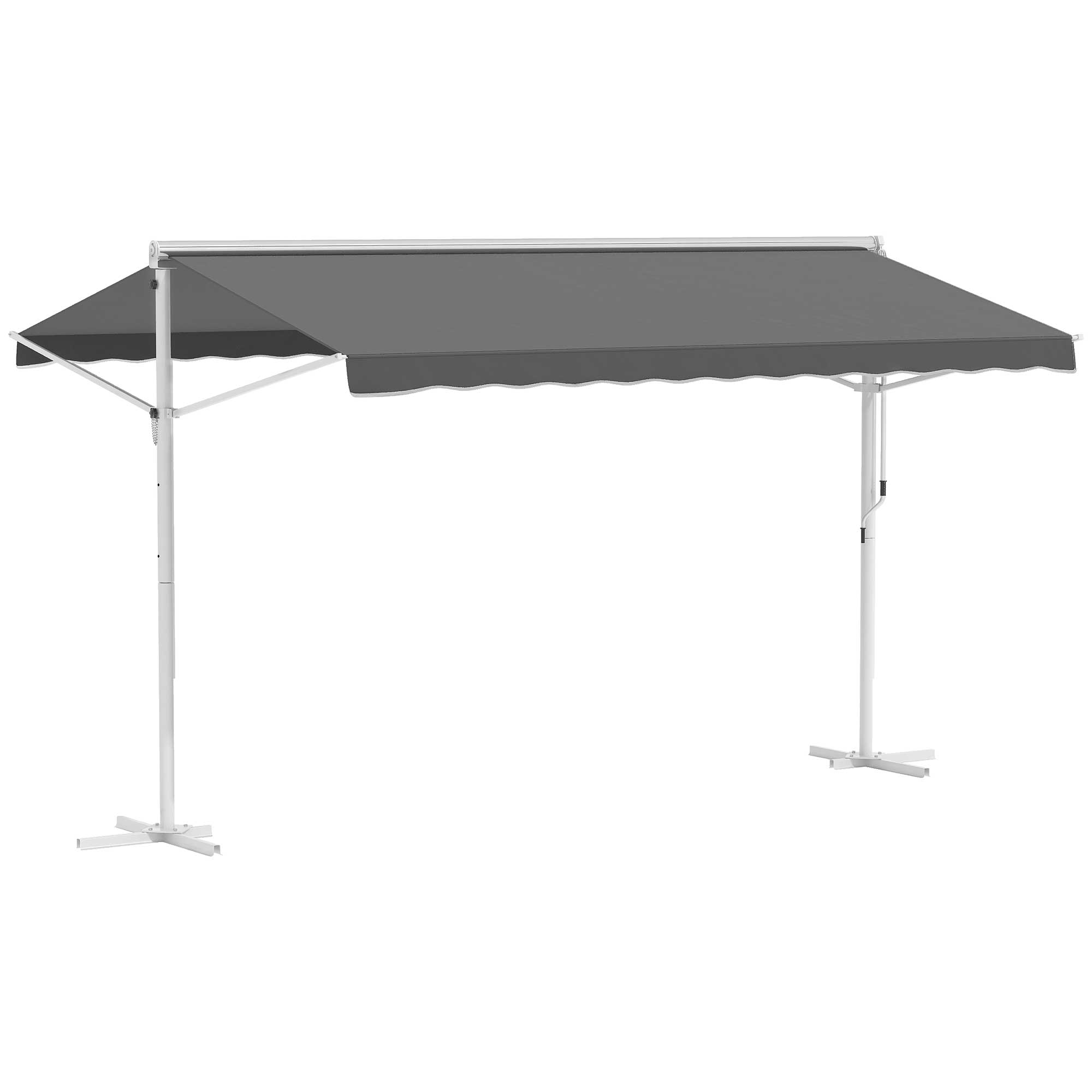 freistehende Markise, neigungsverstellbar, Handkurbel, Metallgestell, wetterfest, 4x3m, Grau