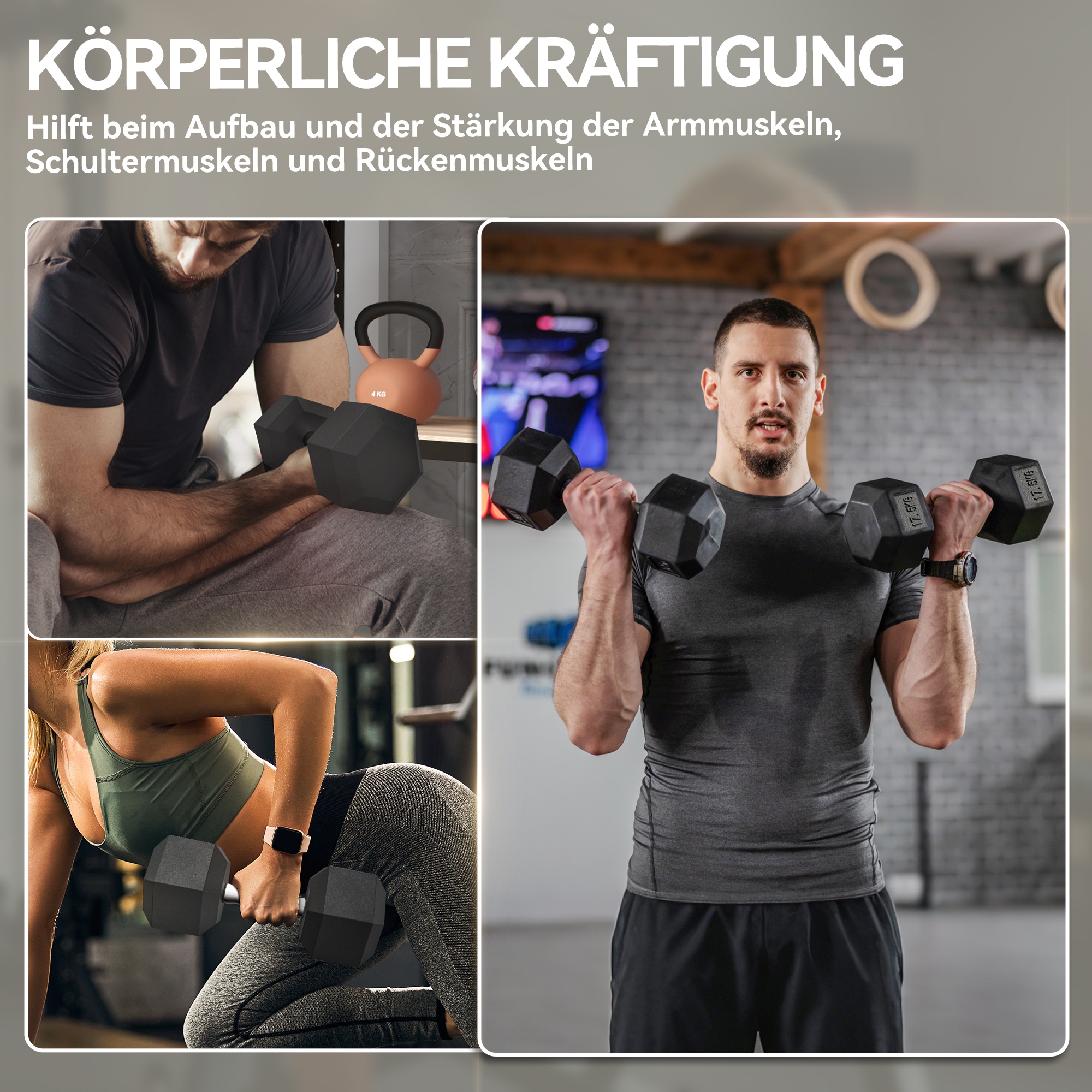 Kurzhantel, 35 kg Hantel, Hantel, Gewicht, Anti-Rutsch-Griff, Schwarz + Silber