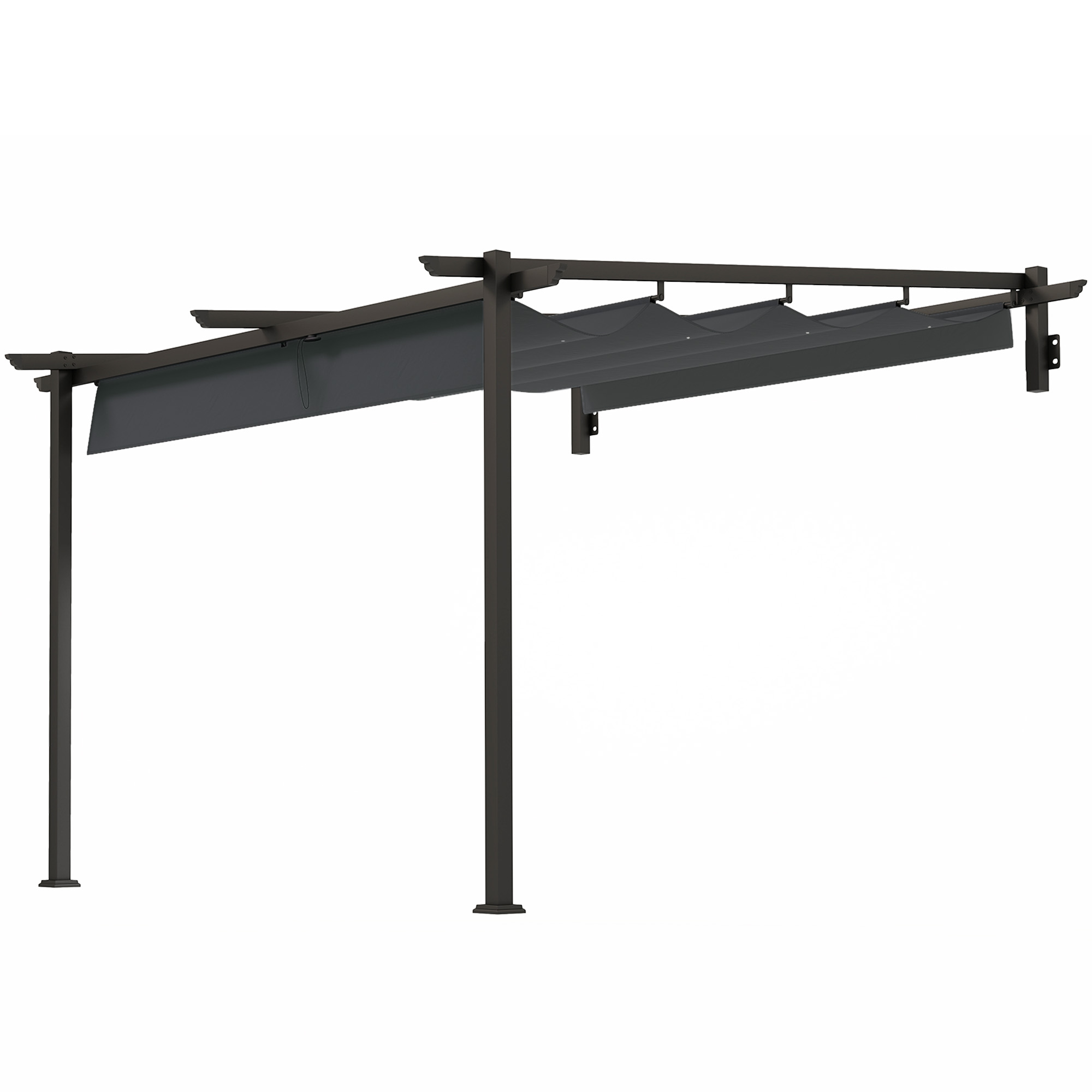 Pavillon, 3 x 3 m Pergola, Winddichtes Terrassendach, Wandmontage, Verstellbares Dach, für Garten, Terrasse, Dunkelgrau