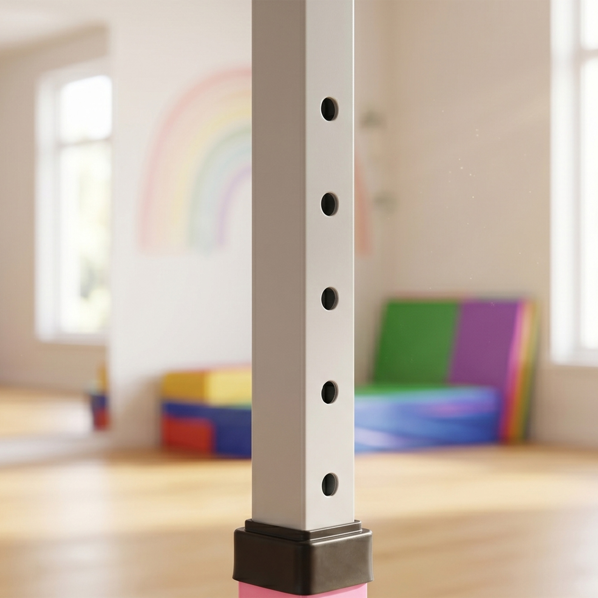 Gymnastikstange für Kinder, höhenverstellbar Turnreck Reckstange, Reck Turnstange für Indoor & Outdoor aus Holz & stabile Stahlkonstruktion bis 75 kg belastbar, für 3+ Kinder, Rosa