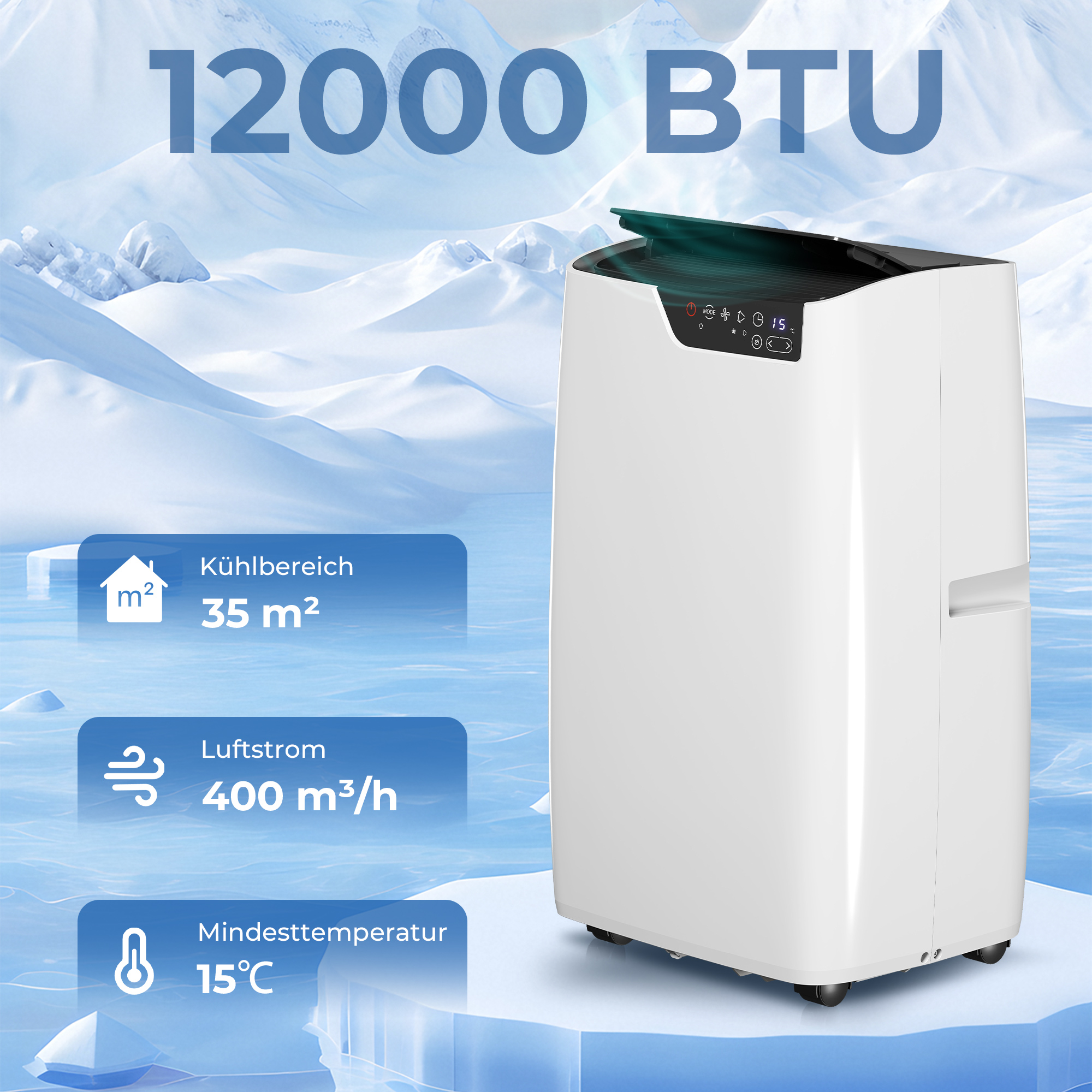 Tragbare Klimaanlage 12000 BTU, Klimagerät mit Kühl-, Entfeuchtungs-, Ventilator- , Schlafmodus, WiFi Sprachsteuerung