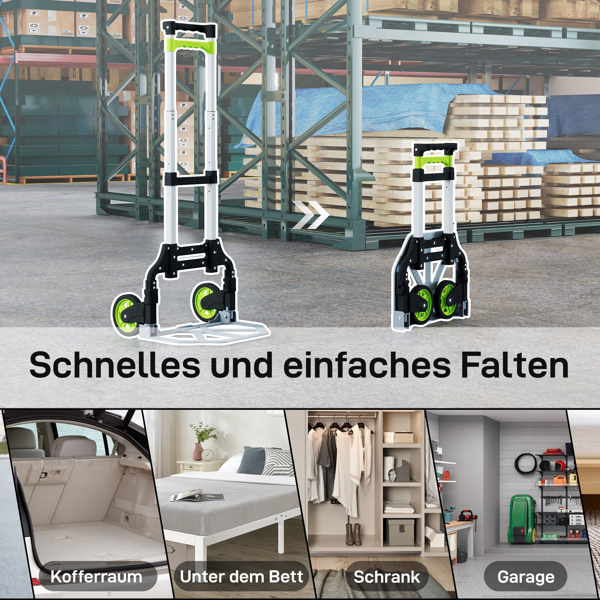 Sackkarre klappbar Aluminium Transportkarre mit Teleskopgriff Höhenverstellbar 100 cm