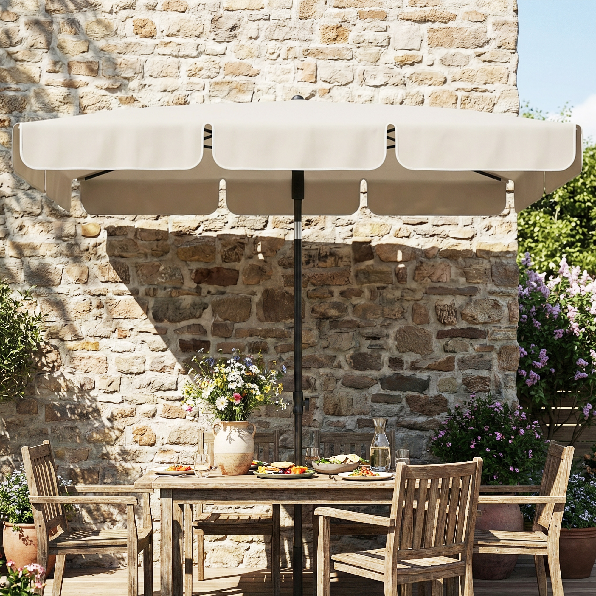 Sonnenschirm 183 x 122 cm, Wasserabweisend Balkonschirm mit 3-fach Neigung mit 8 Streben Beige
