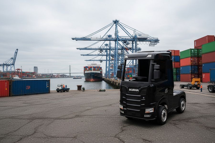 Kinderfahrzeug SCANIA R Series 4 Motoren - mit Hänger - schwarz