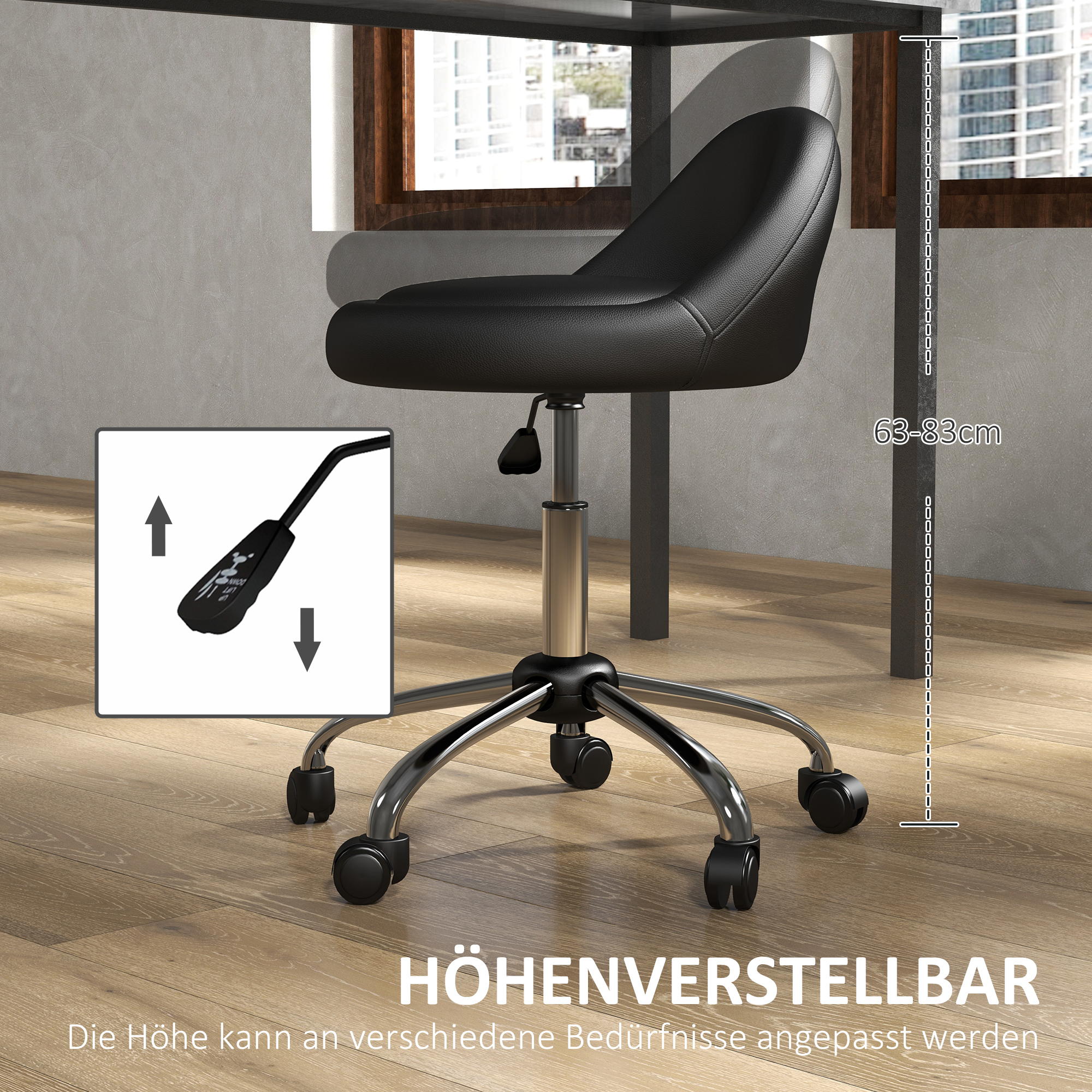 Arbeitshocker Drehhocker Rollhocker, höhenverstellbar, drehbare Sitzfläche, 50cm x 50 cm x 83 cm, Schwarz + Silber