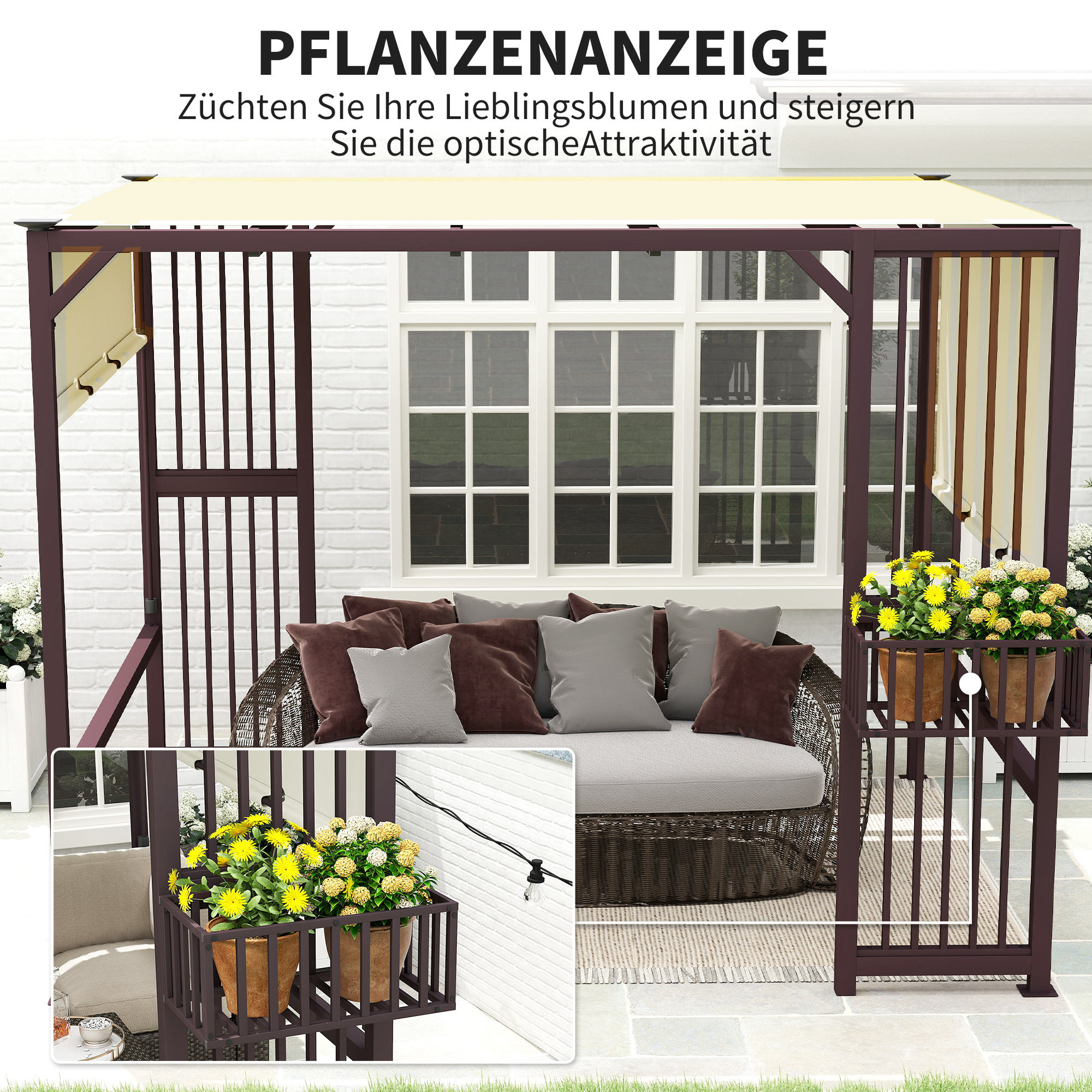 Pergola Pavillon 3x2,5m UV 30+Stabil winterfest Sonnenschutz mit verstellbar Schiebedach Dunkelbraun