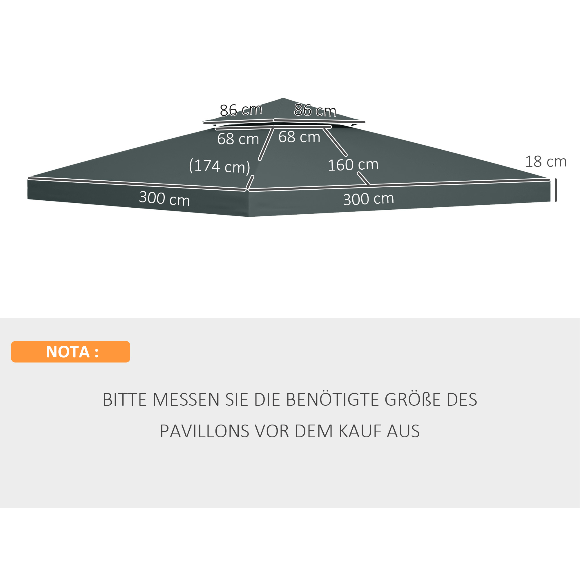 Ersatzdach für Pavillon 3 x 3 m wasserdicht Pavillondach mit Doppeldach Ablauflöcher, Ersatzbezug Ersatzteile für Gartenpavillon Gartenzelt Kohlegrau