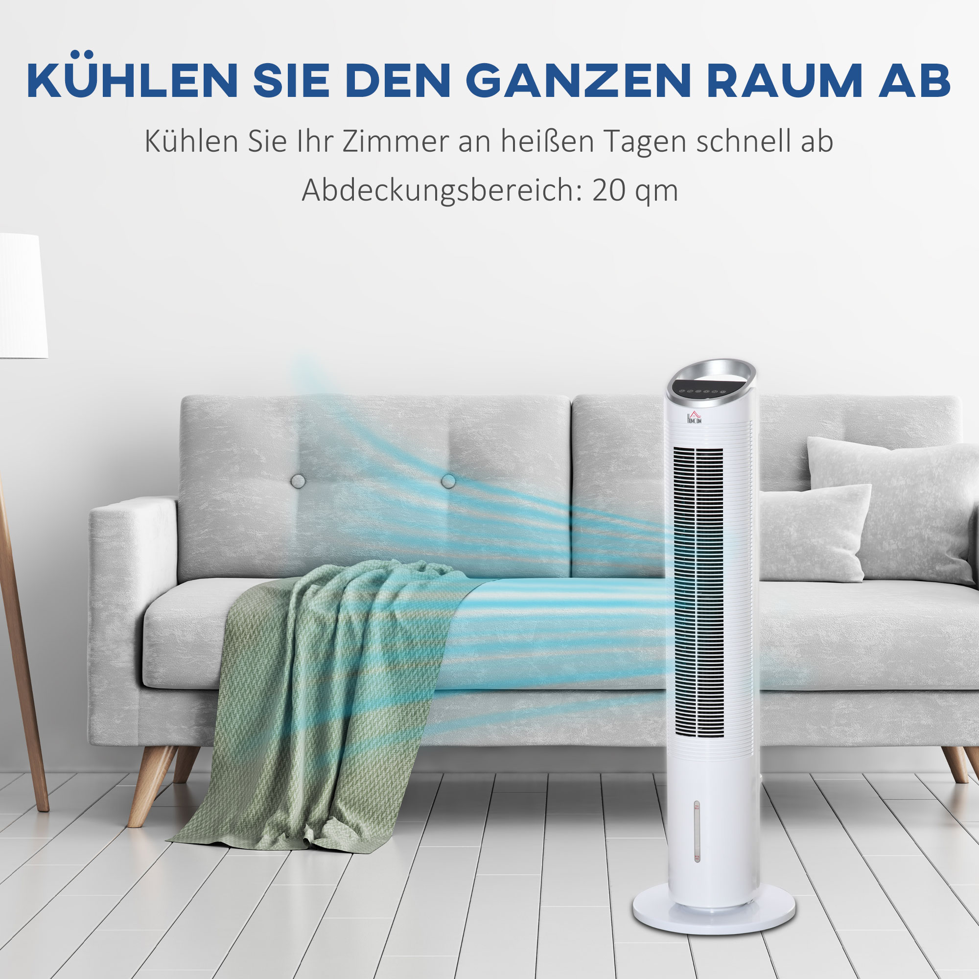 Turmventilator mit Wasserkühlung und Fernbedienung 60W 20? 30 cm x 30 cm x 100,8 cm 3 Modi Weiß