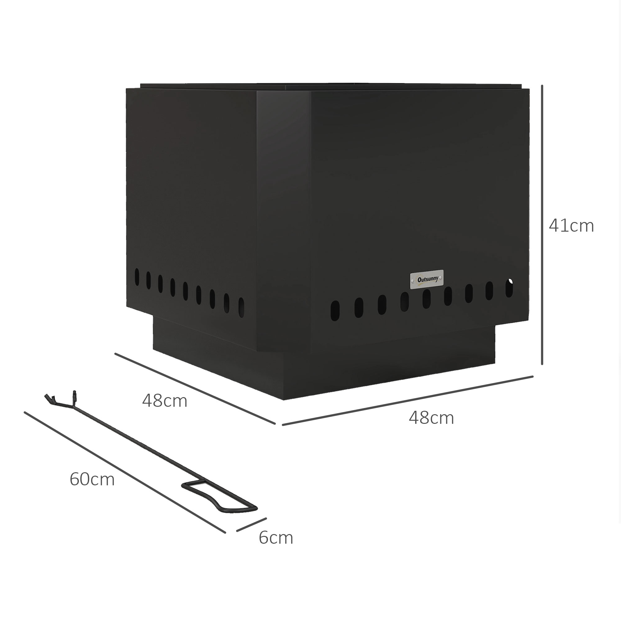 Feuerschale Feuerstelle, inkl, Schürhaken, 48 x 48 x 41 cm, Schwarz