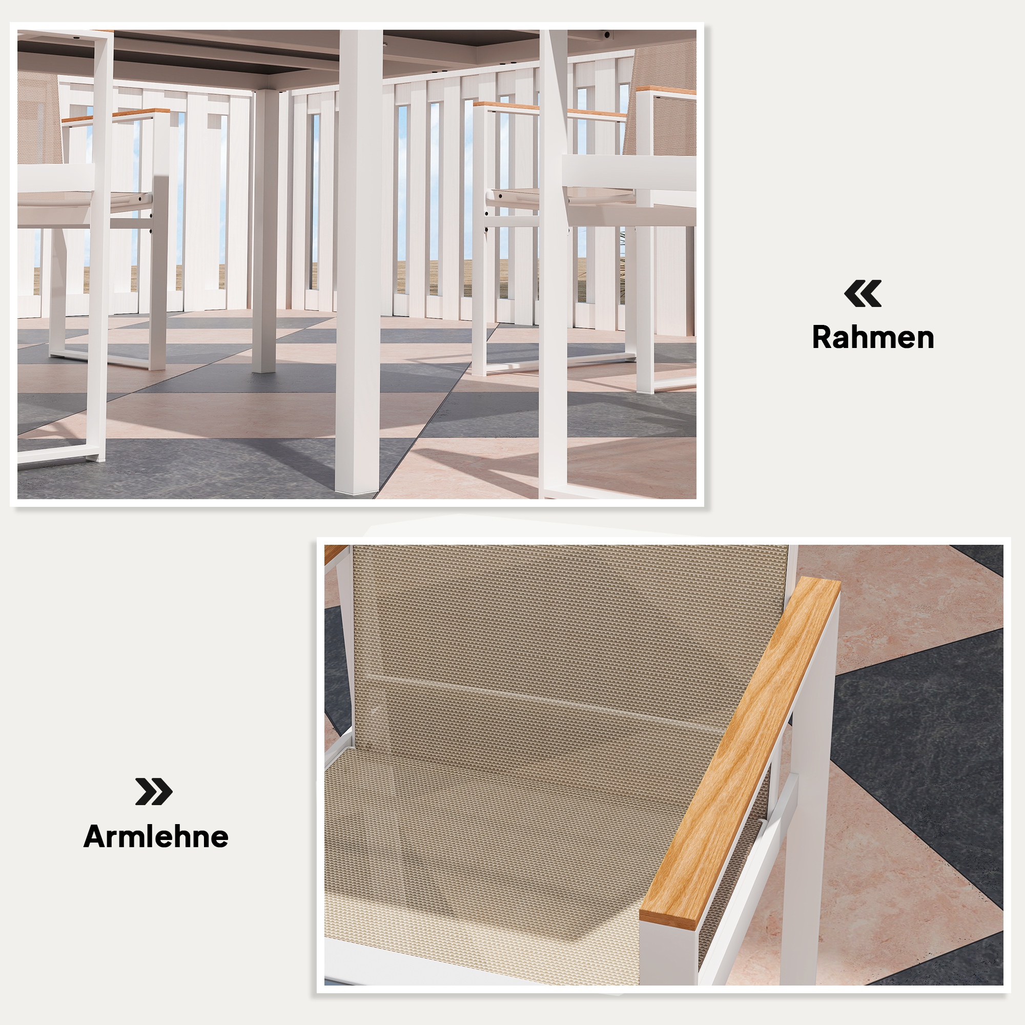 5-teiliges Ess-Set, Outdoor-Tisch aus Hartglas, 4 Stühle, wetterbeständig, Stahlrahmen, Terrassenmöbel, Mehrfarbig