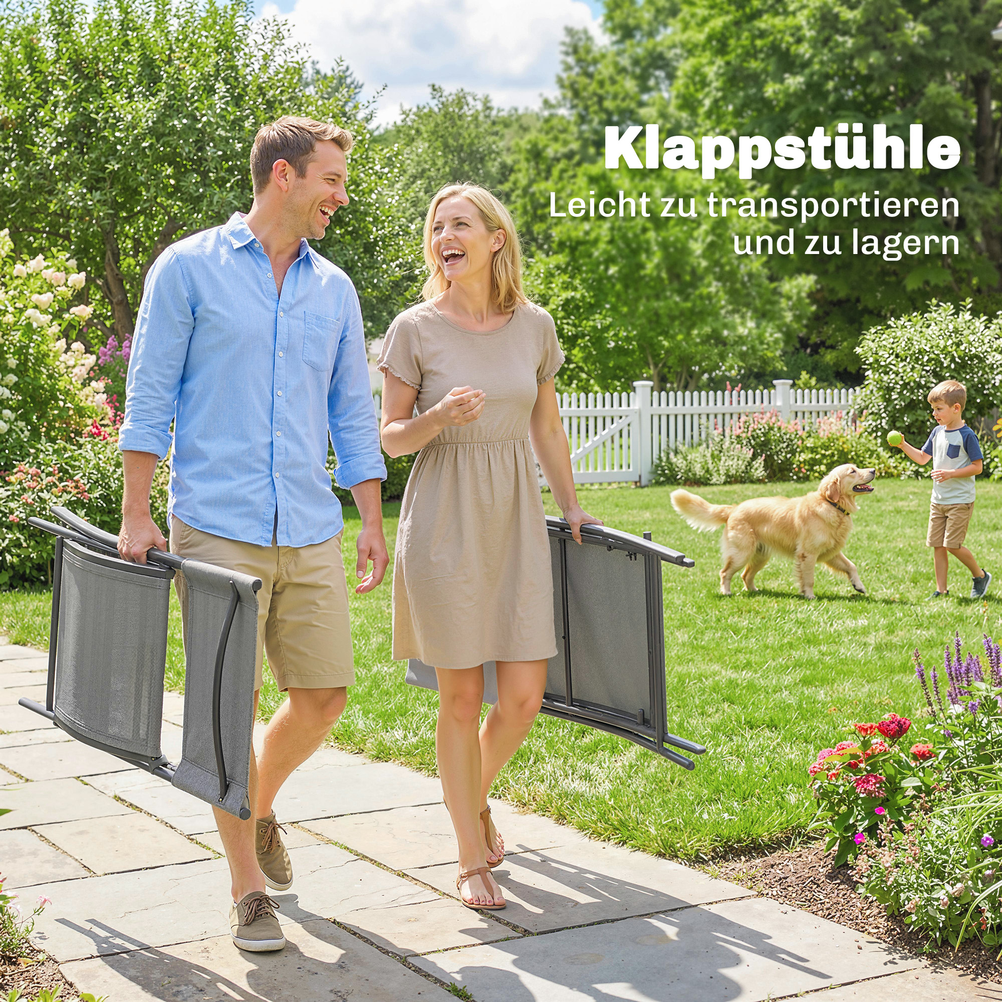 Gartenmöbel Set Klappbar Sitzgruppe 5-teilig Tisch mit 4 Atmungsaktiven Stühlen Holzoptik Platzsparend