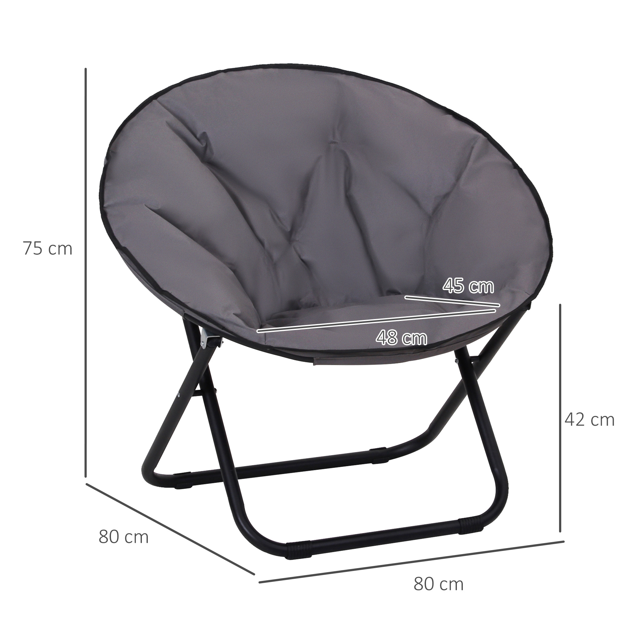 Campingstuhl Faltbar Campingsessel mit Lehne, Klappstuhl bis 120kg, gepolstert Moonchair Extra Breit, Faltsessel Outdoor Stuhl für Garten, Balkon, Camping, Grau
