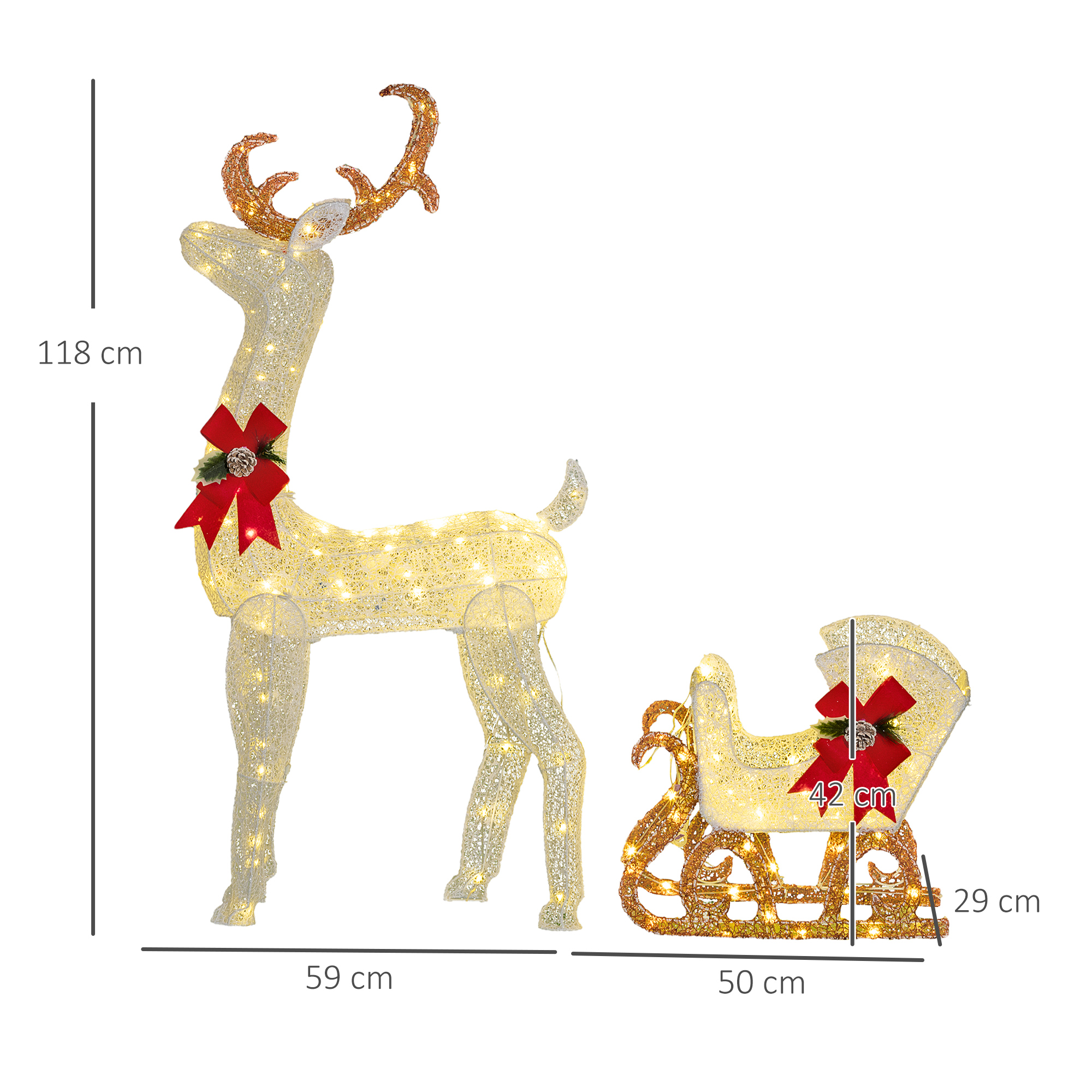 LED-Weihnachtsdekoration, leuchtendes Rentier und Schlitten, 170 Lichter, 50 x 29 x 42 cm
