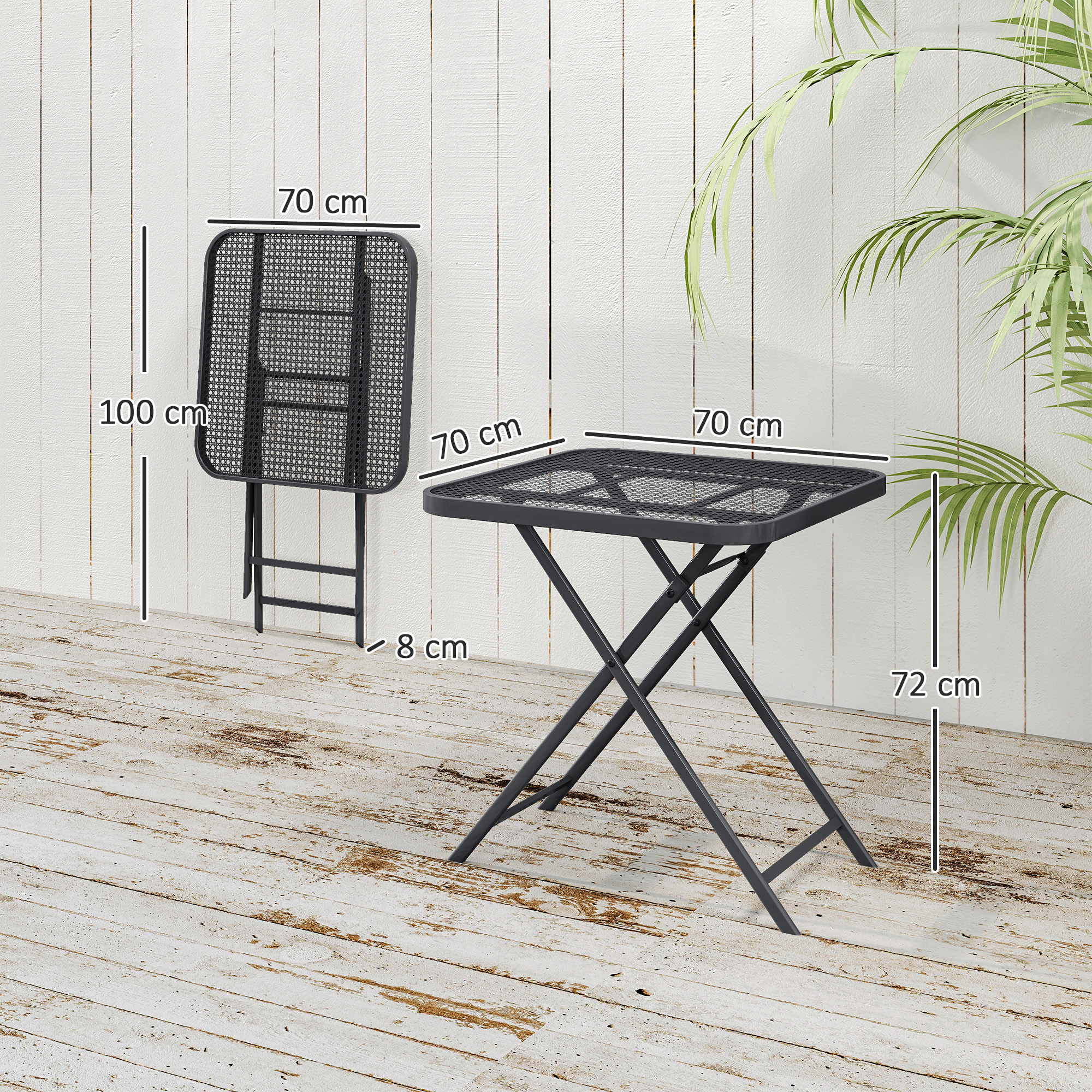Gartentisch klappbar 70 x70 cm, Wetterfest Balkontisch Klapptisch mit Ausschnitt-Design quadrarisch Schwarz