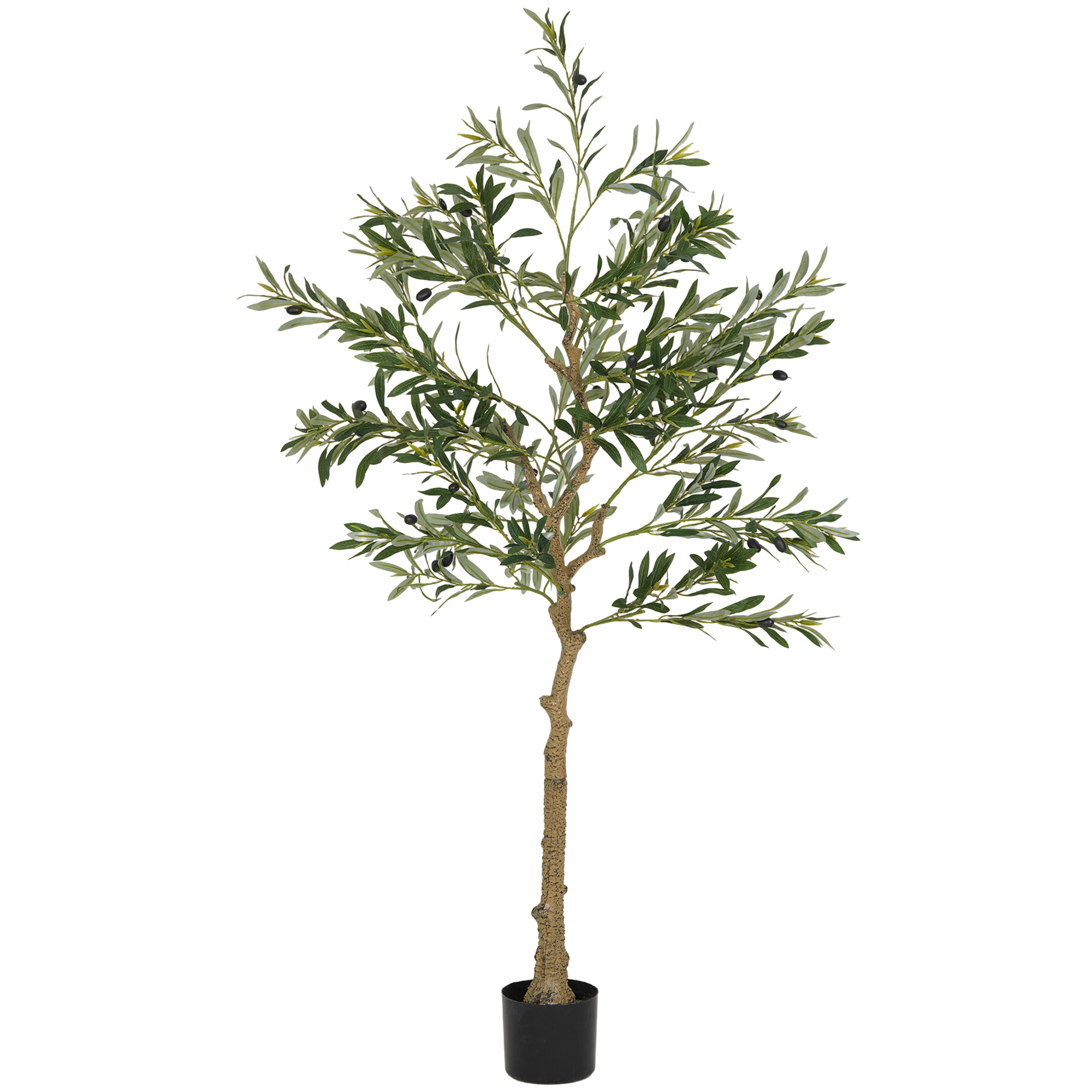 Kunstpflanze, Künstlicher Olivenbaum, 150 cm, 720 Blätter, 40 Oliven, stabiler Blumentopf, Dekorationspflanze, Grün