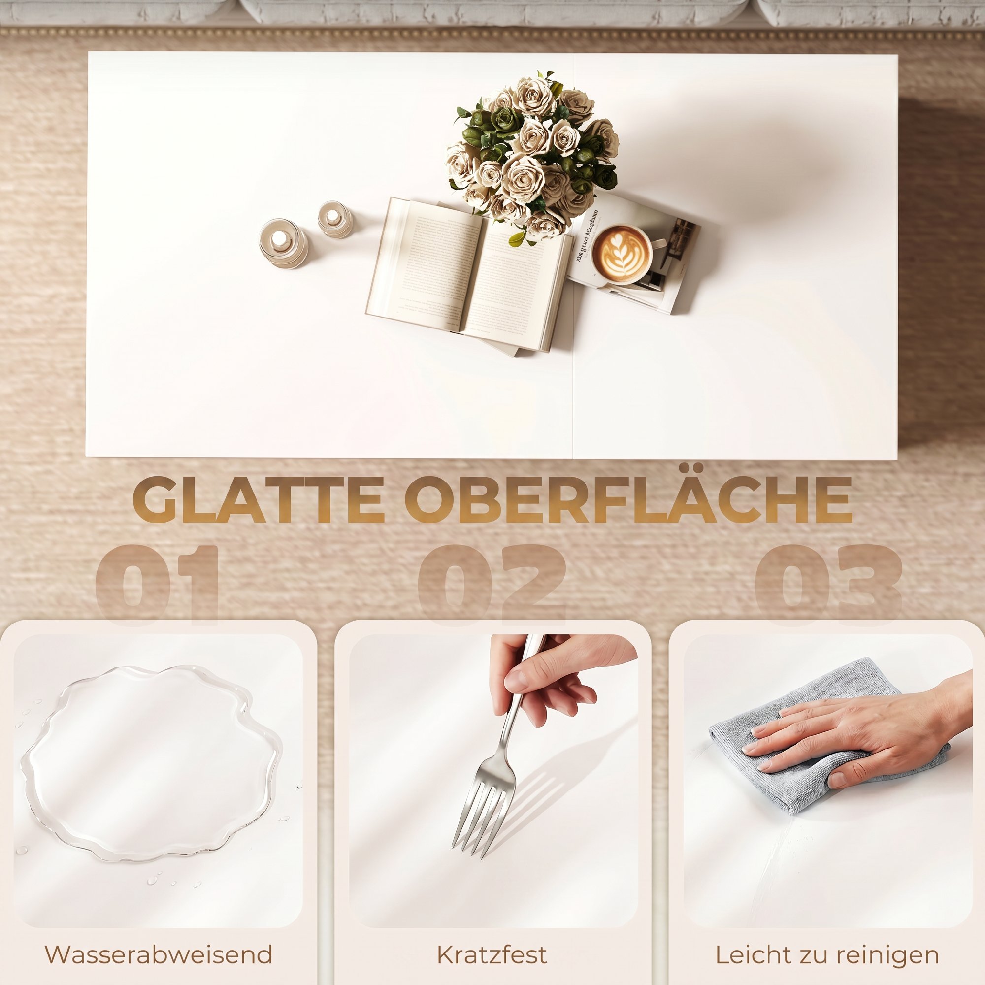 Couchtisch Höhenverstellbar Wohnzimmertisch mit Verstecktem Stauraum für Wohnzimmer, 50 x 100 cm, Weiß