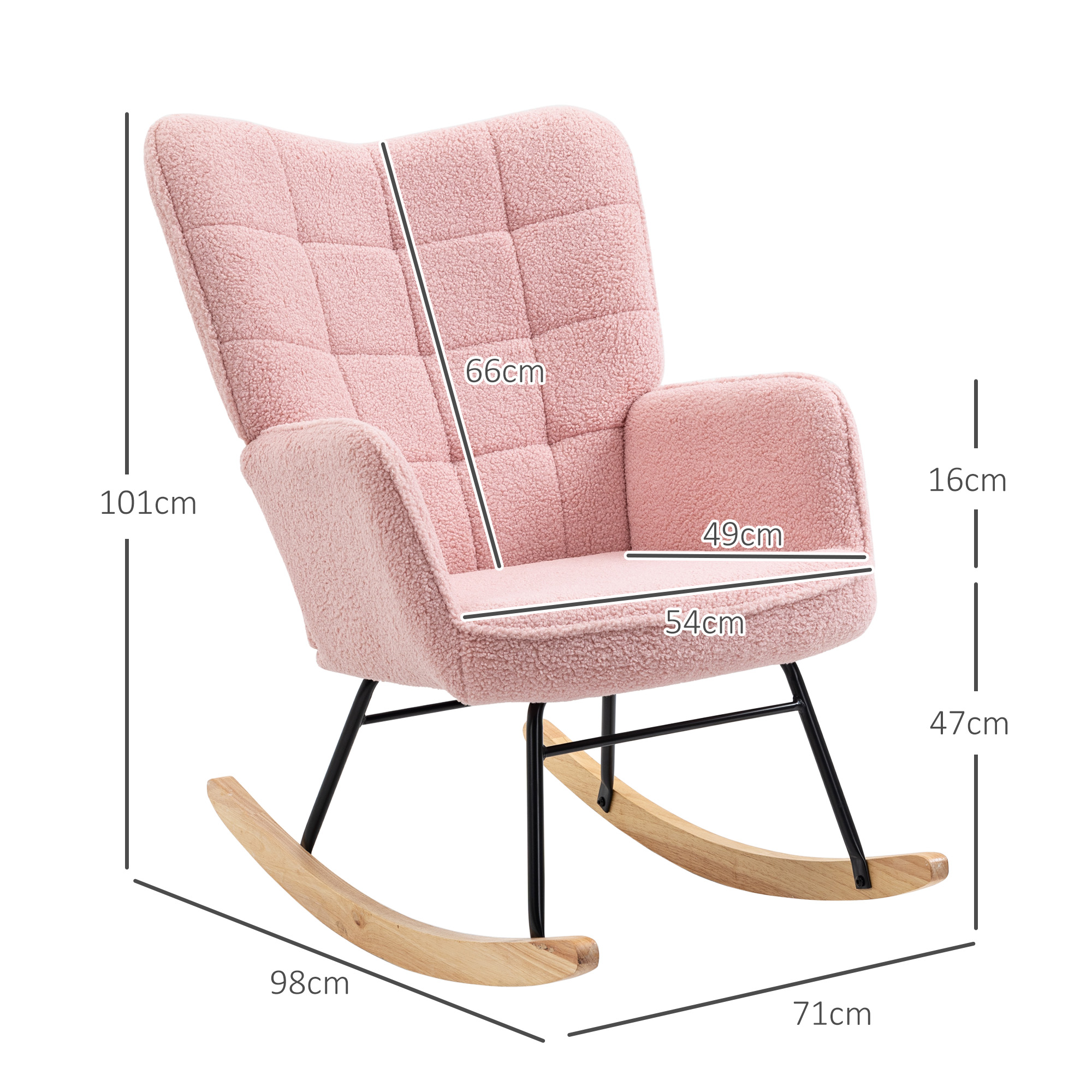 Schaukelstuhl im Retro-Design, Massivholz, Sessel, Relaxsessel, 98 cm x  71 cm x 101 cm, Rosa