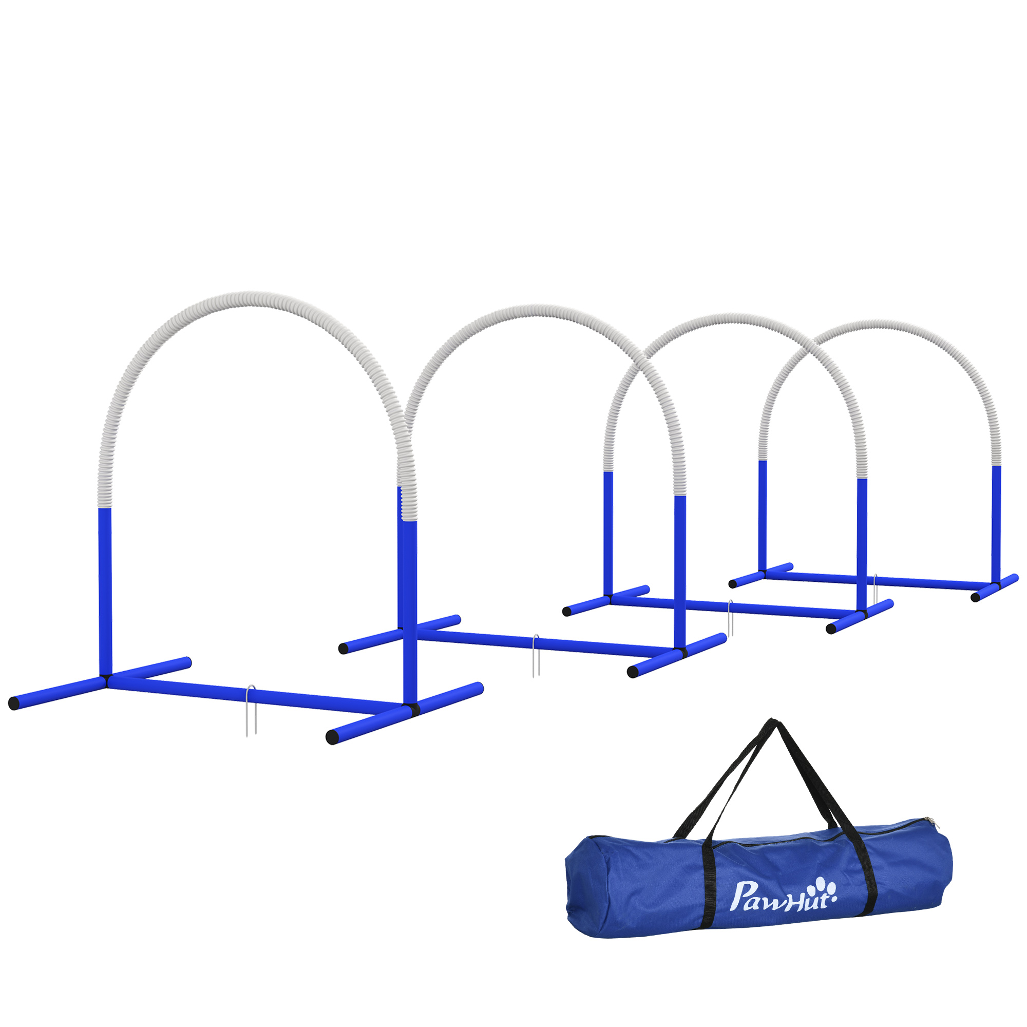 Agility-Set für Hunde, Hundetraining, 4 Bögen, für Einsteiger, mit Tragetasche, blau+weiß, 88 x 64 x 95cm
