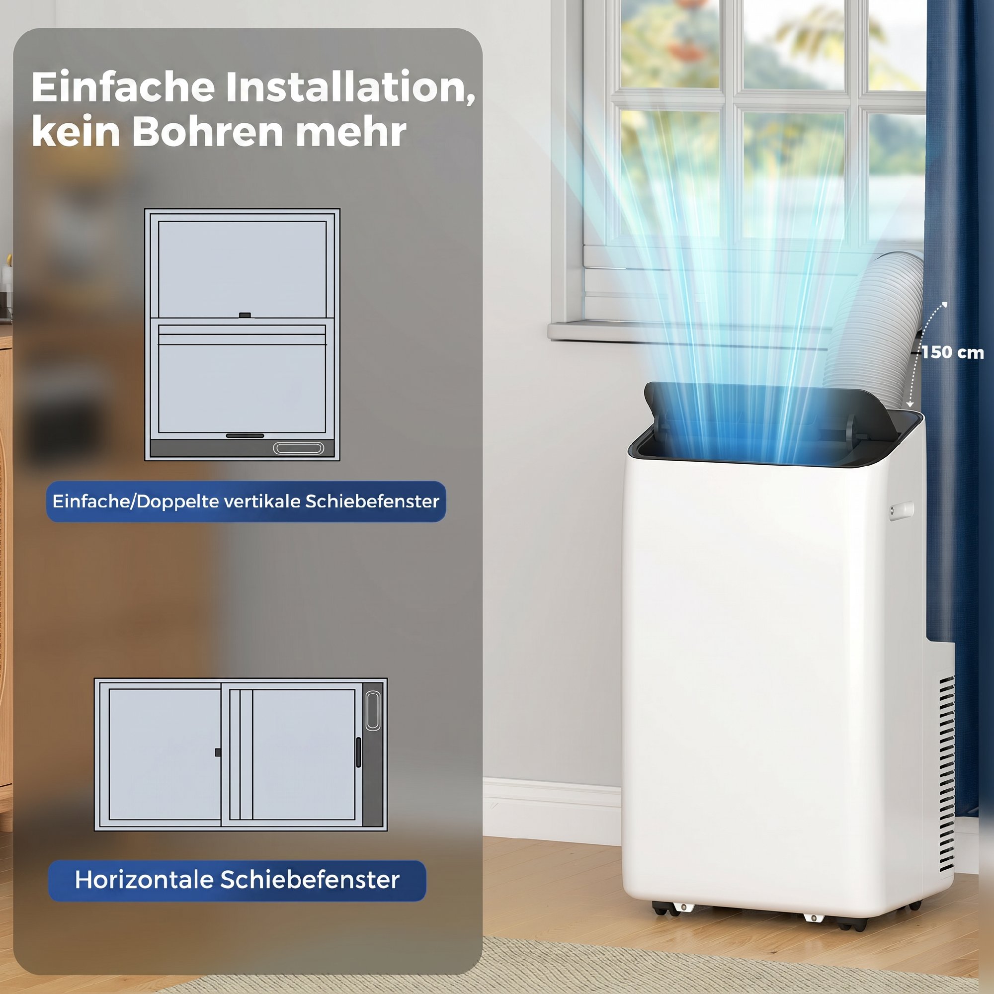 Mobiles Klimagerät 12.000 BTU mit Inverter-Technologie, Klimaanlage mit 60° Schwenkfunktion, 24H-Timer, Fernbedienung