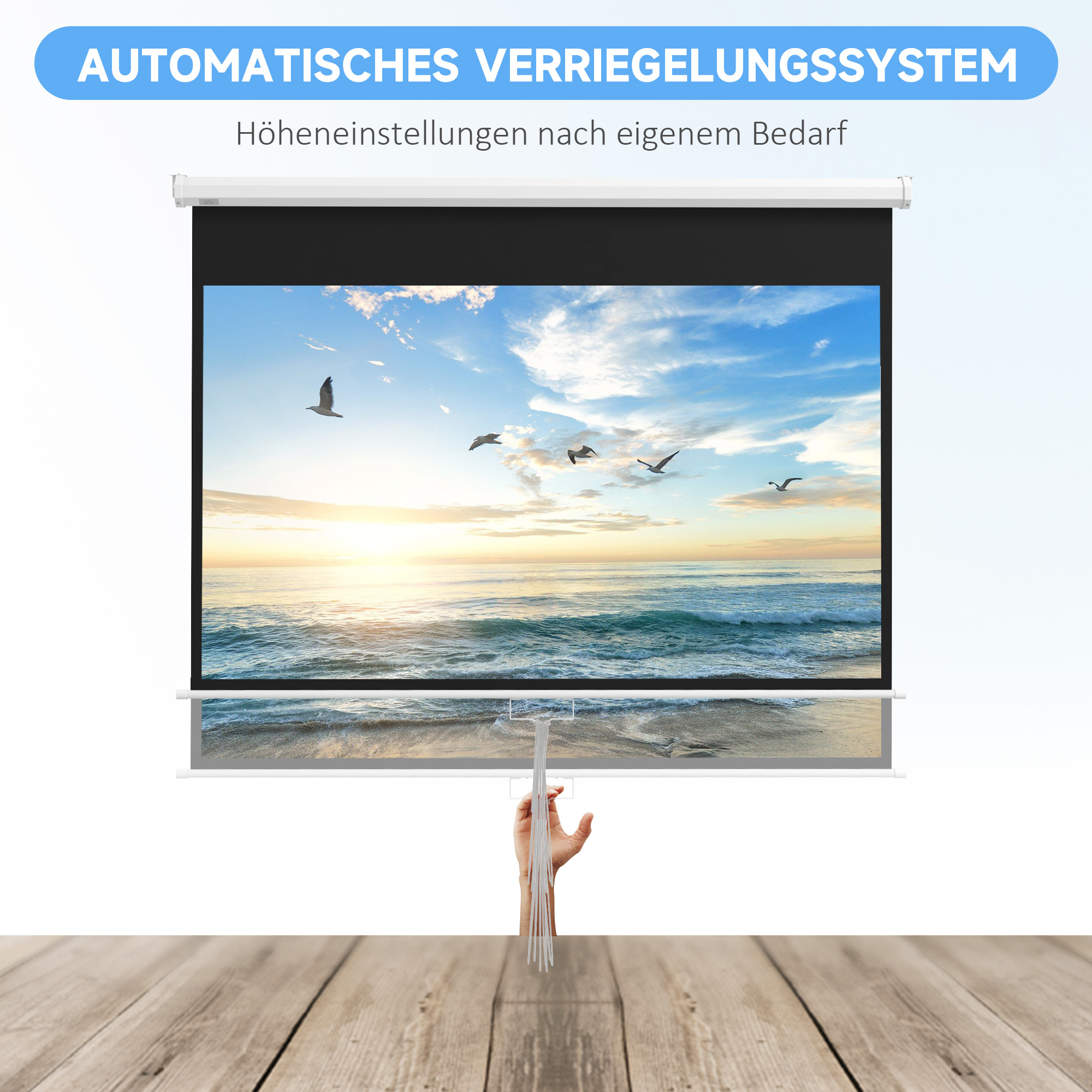Beamer-Leinwand, inkl, Ständer, Wand- oder Deckenmontage, 16:9 Seitenverhältnis, 172x96 cm, Weiß