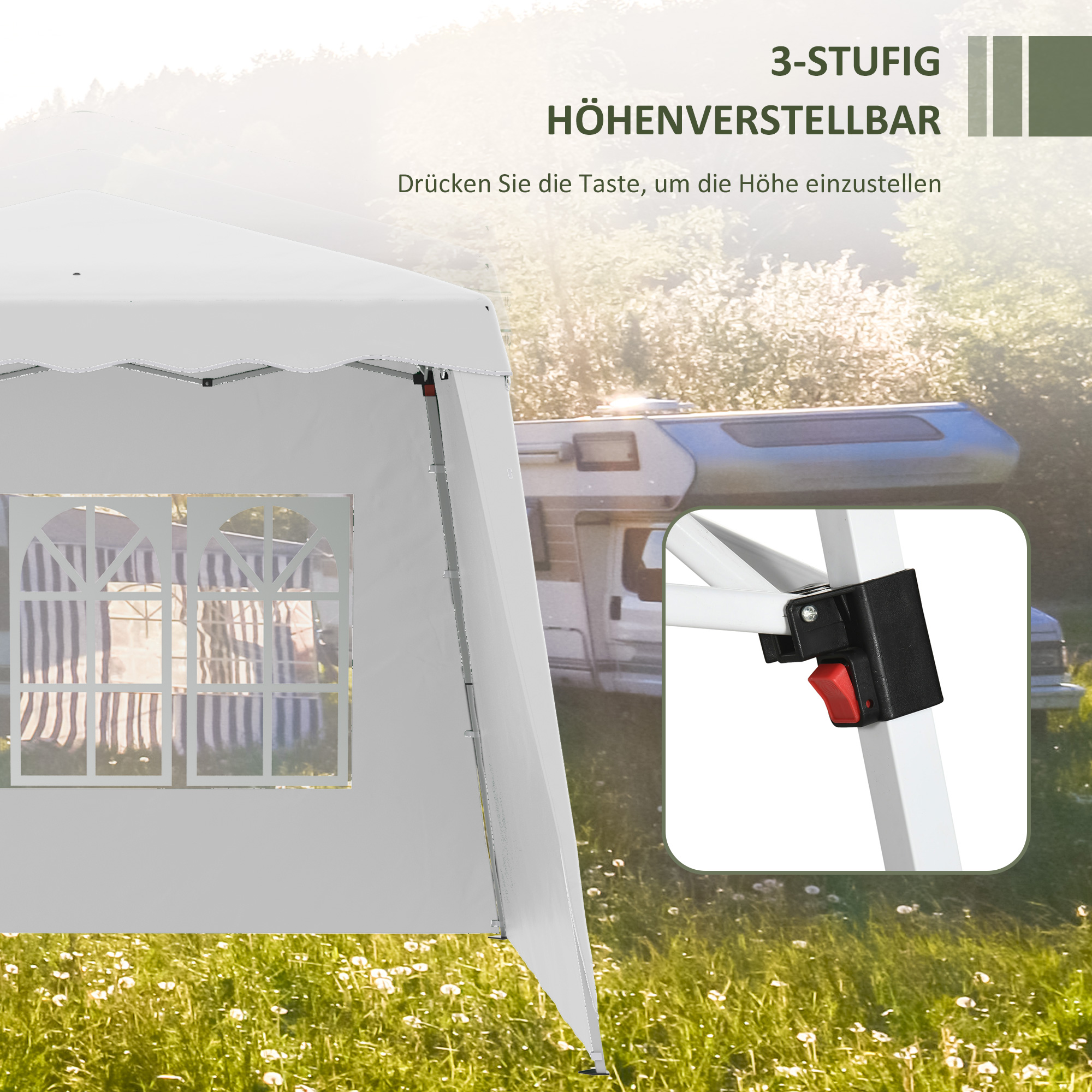 Pop Up Pavillion Faltpavillion, inkl, Fernstern, wetterbeständig, 240 x 240 x 250 cm, Weiß