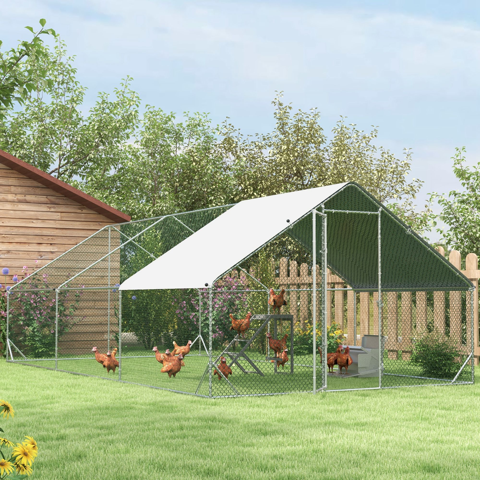 Hühnerstall, Freilaufgehege, Geflügelstall mit Schattendach, Freigehege für 4-6 Hühner, Enten Kaninchen, 3 x 2 x 2 m