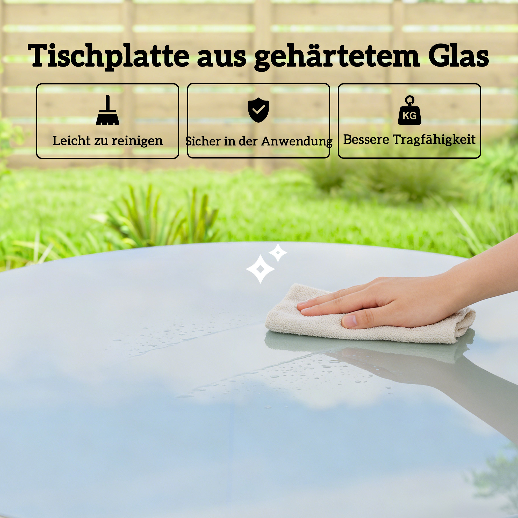 Gartentisch Stahl Buffettisch mit Stahlrahmen, PE-Rattan-Rand, verstellbaren Füßen, 4 Personen 80 x 80 x 74 cm Grau