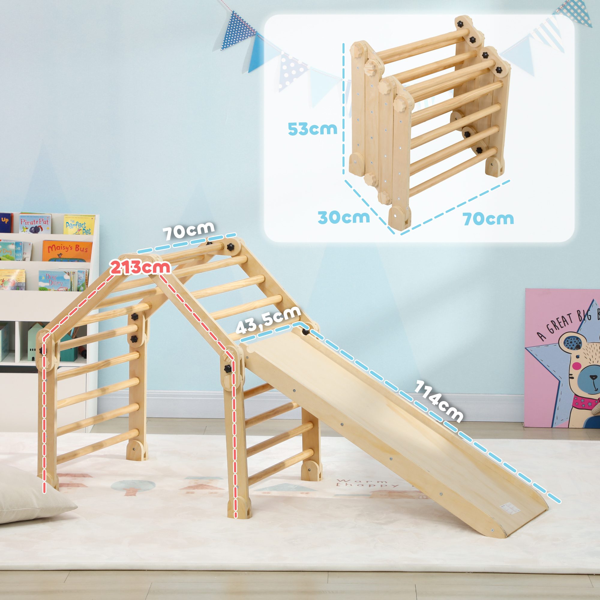 Klettergerüst 3-in-1, faltbar, Leiter & Rutsche/Kletterwand, Holz, für Kinder 1,5-4 Jahre