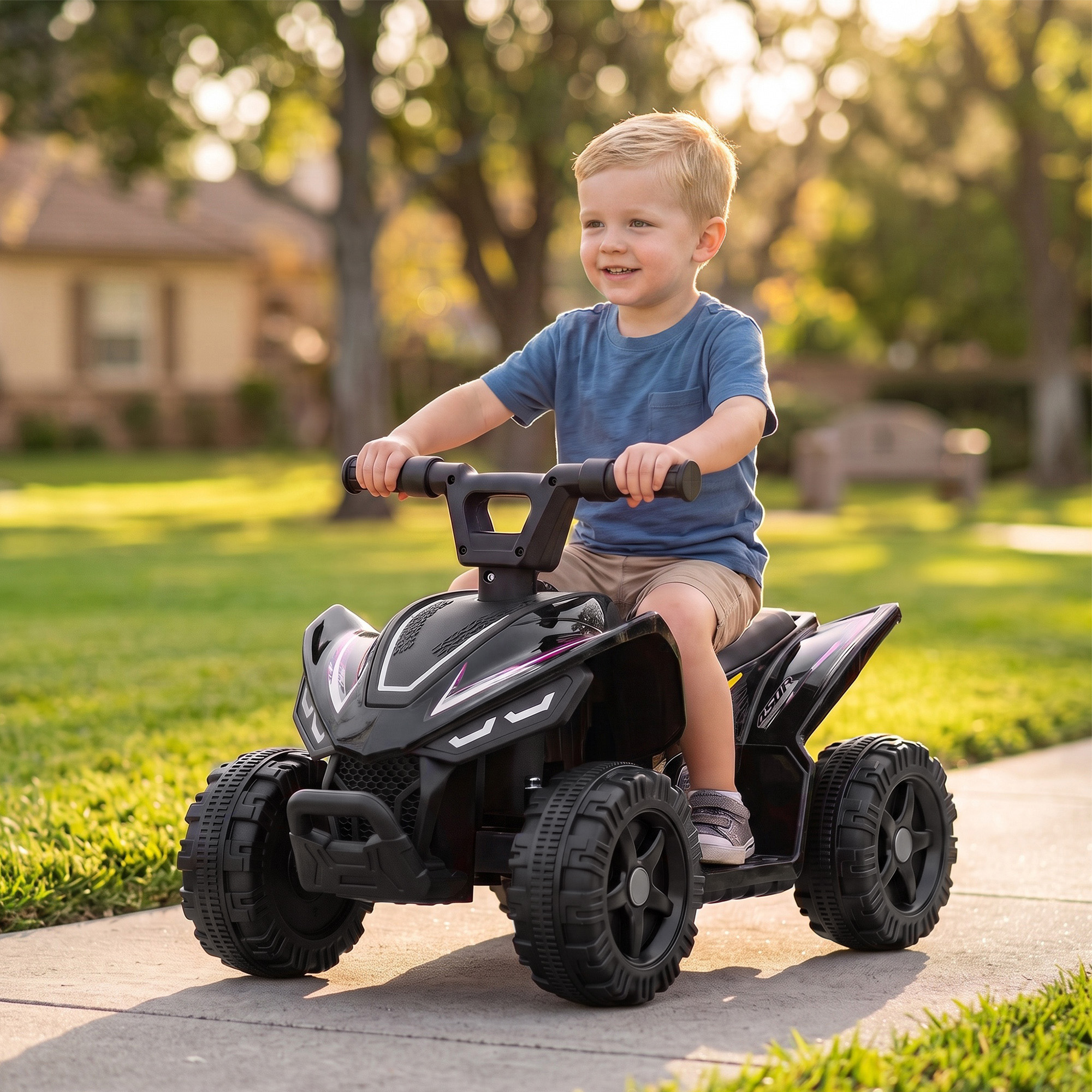 Kinder Quad Elektro 6V Kinderquad mit Lithium-Akku Vorwärtsfunktion Lenkerknopf-Steuerung 1,5-2 Jahre Schwarz