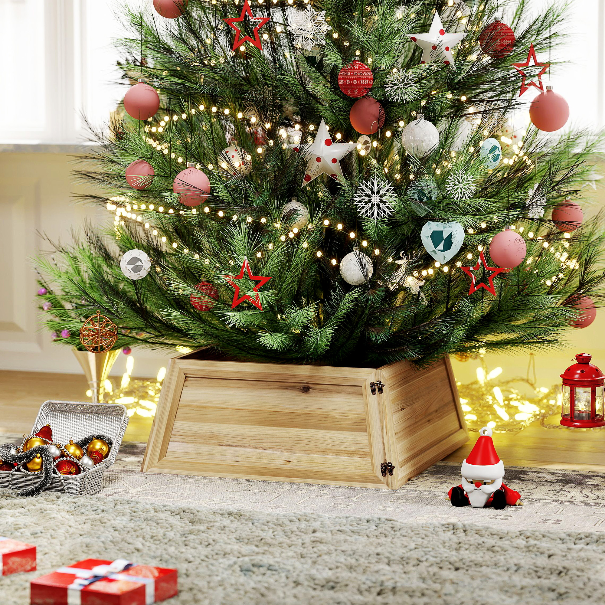 Weihnachtsbaumrock 65 x 65 cm Weihnachtsbaum Kragen aus Tannenholz Naturholz