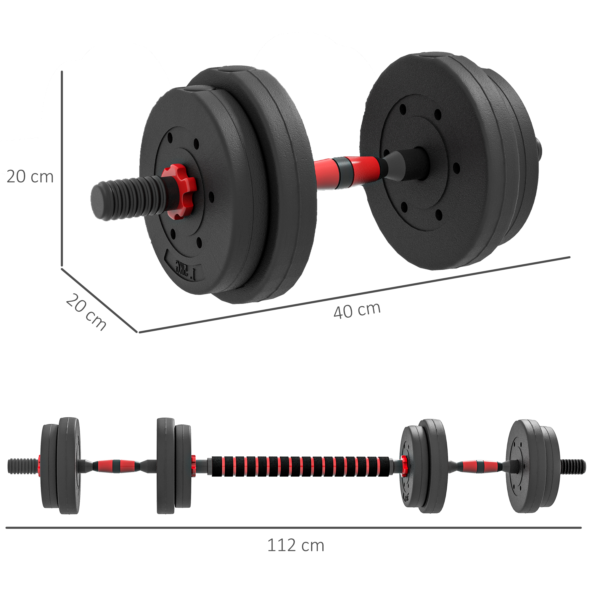 2 in 1 Hanteln Set 15 kg verstellbare Kurzhantel & Langhantel professionell Dumbbell Krafttraining Schwarz