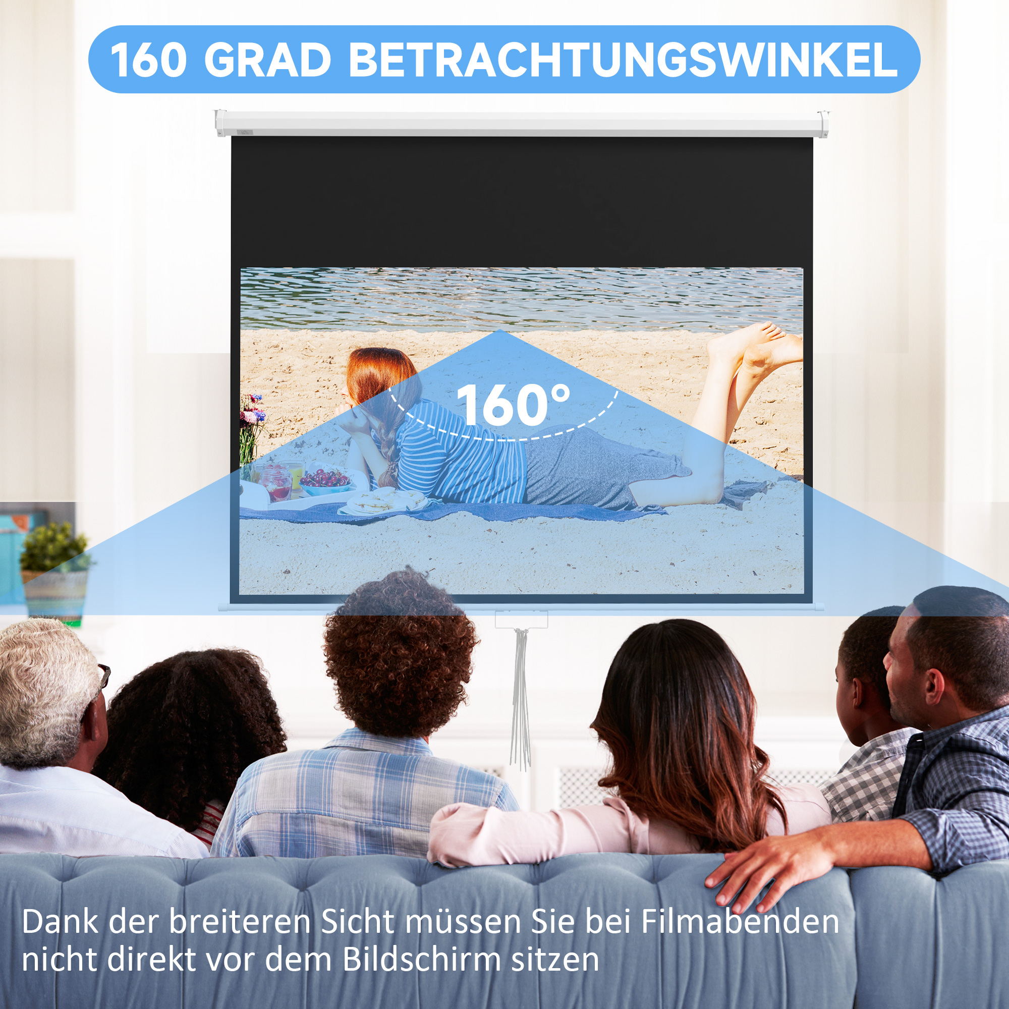 Beamer-Leinwand, inkl, Ständer, Wand- oder Deckenmontage, 16:9 Seitenverhältnis, 172x96 cm, Weiß
