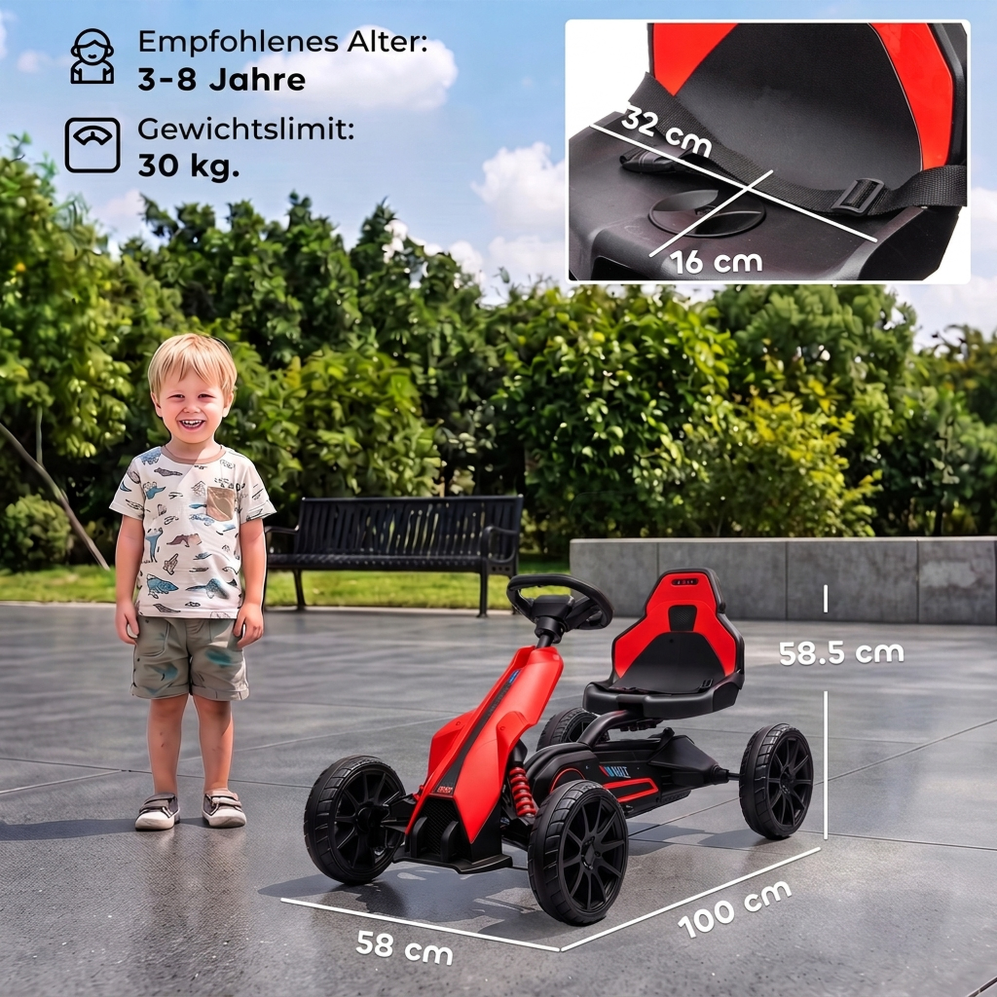 Elektro Go-Kart für Kinder 3-5km/h Gokart mit 2-Fach verstellbarem Geschwindigkeit, Sicherheitsgurt, EVA-Räder für 3-8